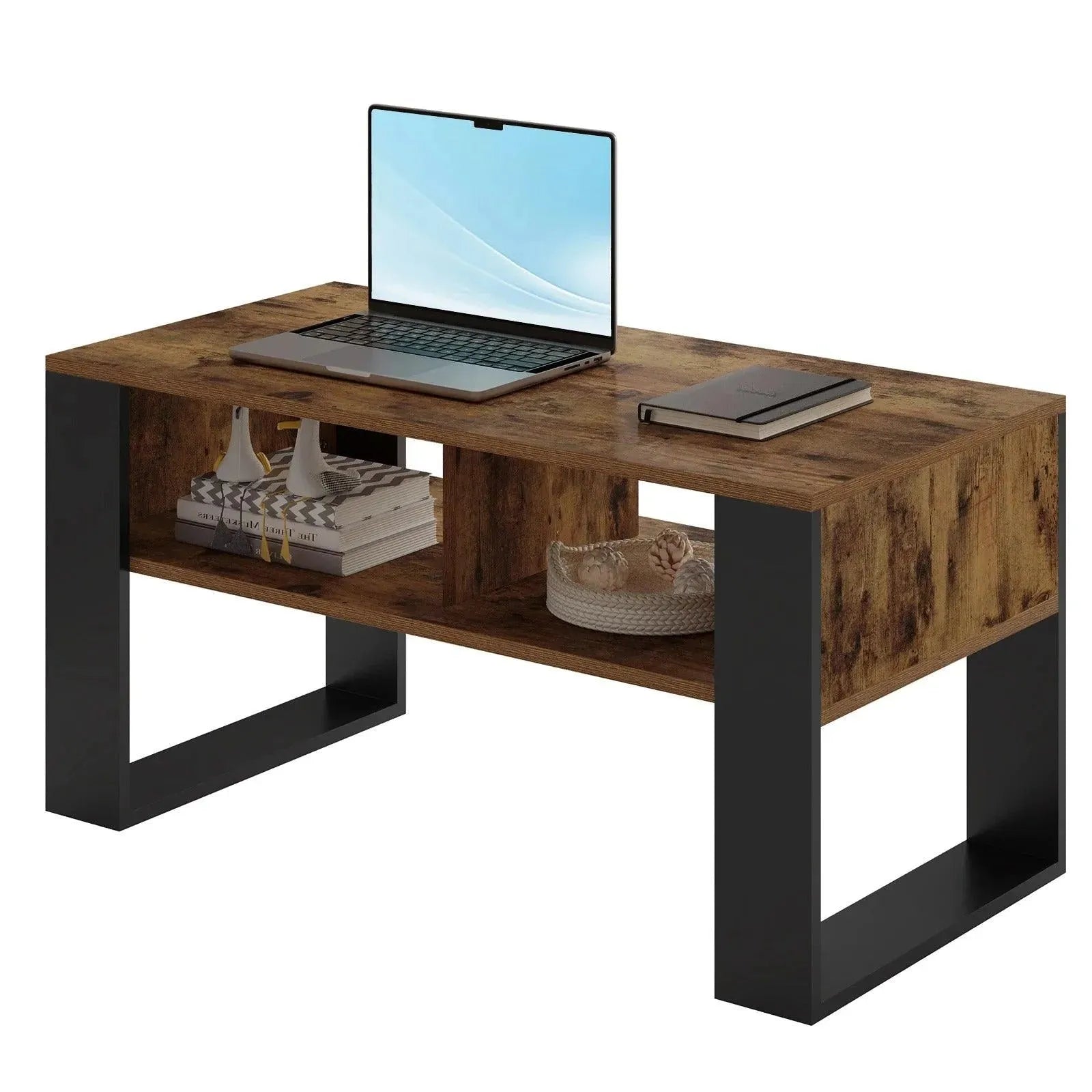 Feronza™ Koffietafel met Opslag - 2 Open Compartimenten, Vintage Industrieel Stijl Sofa Tafel voor de Woonkamer en Slaapkamer - Feronza