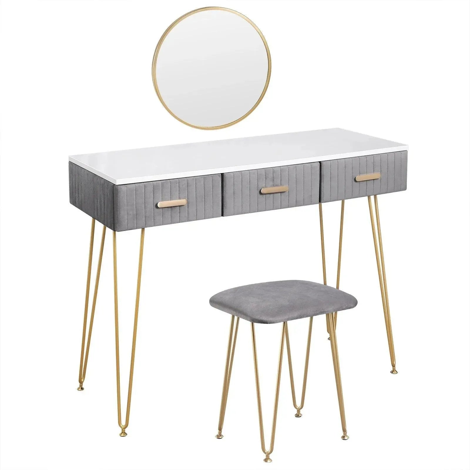 Feronza™ Moderne Kaptafel met Kruk en Spiegel - Cosmetische Tafel in Roze/Grijs voor de Slaapkamer - Feronza