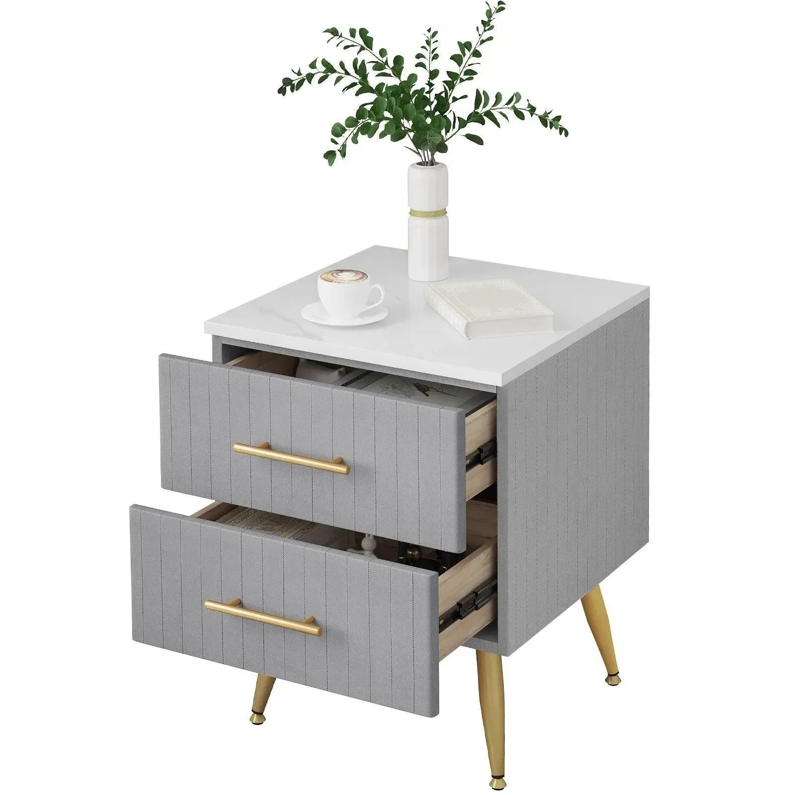 Feronza™ Nachtkastje in Grijs/Roze met 2 Lades voor Slaapkamer en Woonkamer - Feronza