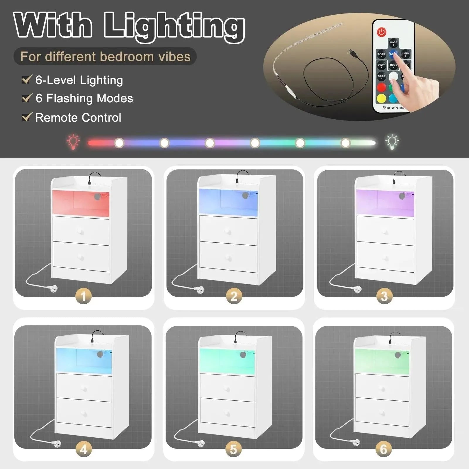 Feronza™ Nachtkastje met Oplaadstation en LED Licht - Feronza