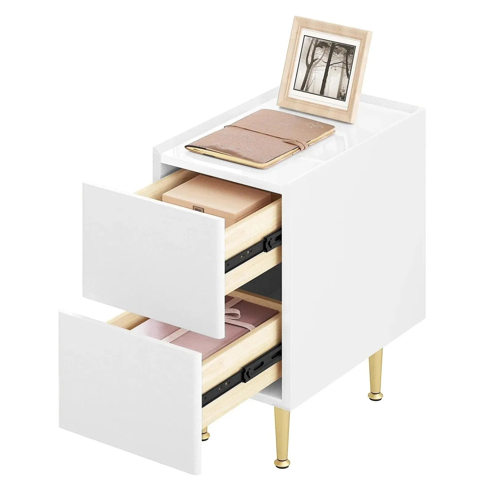 Feronza™ Nachtkastje Wit/Grey met 2 Lades voor Slaapkamer en Woonkamer - Feronza