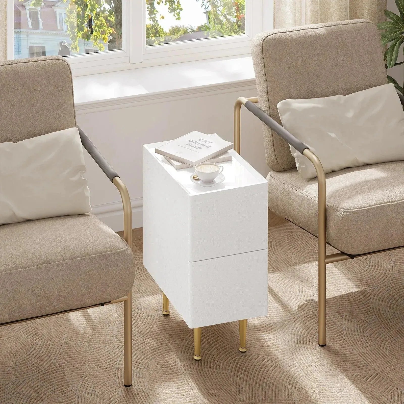 Feronza™ Nachtkastje Wit/Grey met 2 Lades voor Slaapkamer en Woonkamer - Feronza