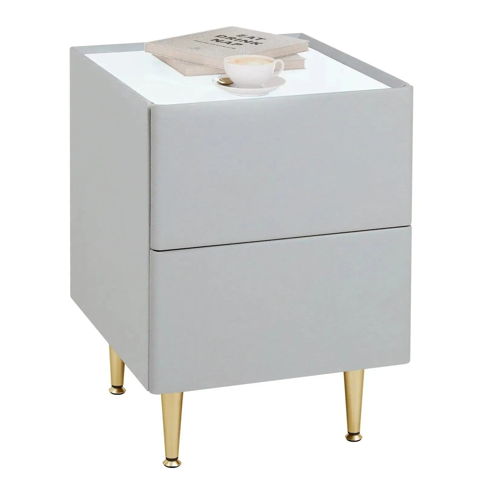 Feronza™ Nachtkastje Wit/Grey met 2 Lades voor Slaapkamer en Woonkamer - Feronza