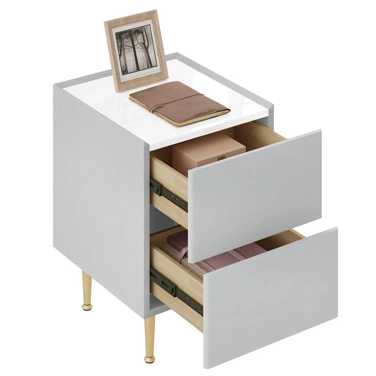 Feronza™ Nachtkastje Wit/Grey met 2 Lades voor Slaapkamer en Woonkamer - Feronza