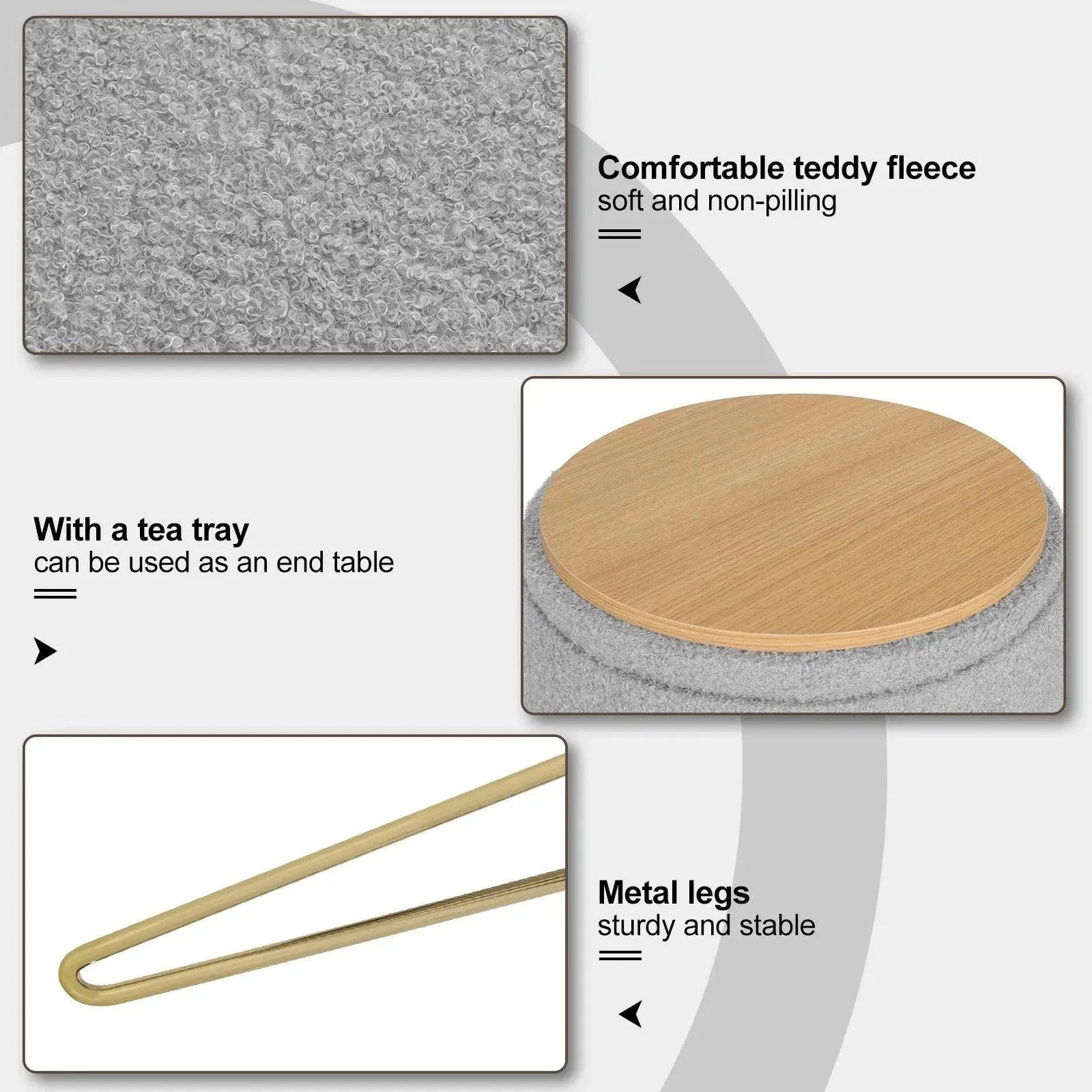 Feronza™ Nordic Opbergkruk met Opslagruimte – Ronde Voetenbank, Dressoir, Home Sofa Ottoman, Zithoek voor Woonkamer en Slaapkamer - Feronza