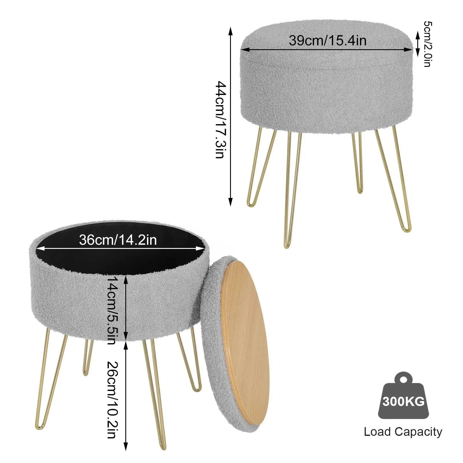 Feronza™ Nordic Opbergkruk met Opslagruimte – Ronde Voetenbank, Dressoir, Home Sofa Ottoman, Zithoek voor Woonkamer en Slaapkamer - Feronza