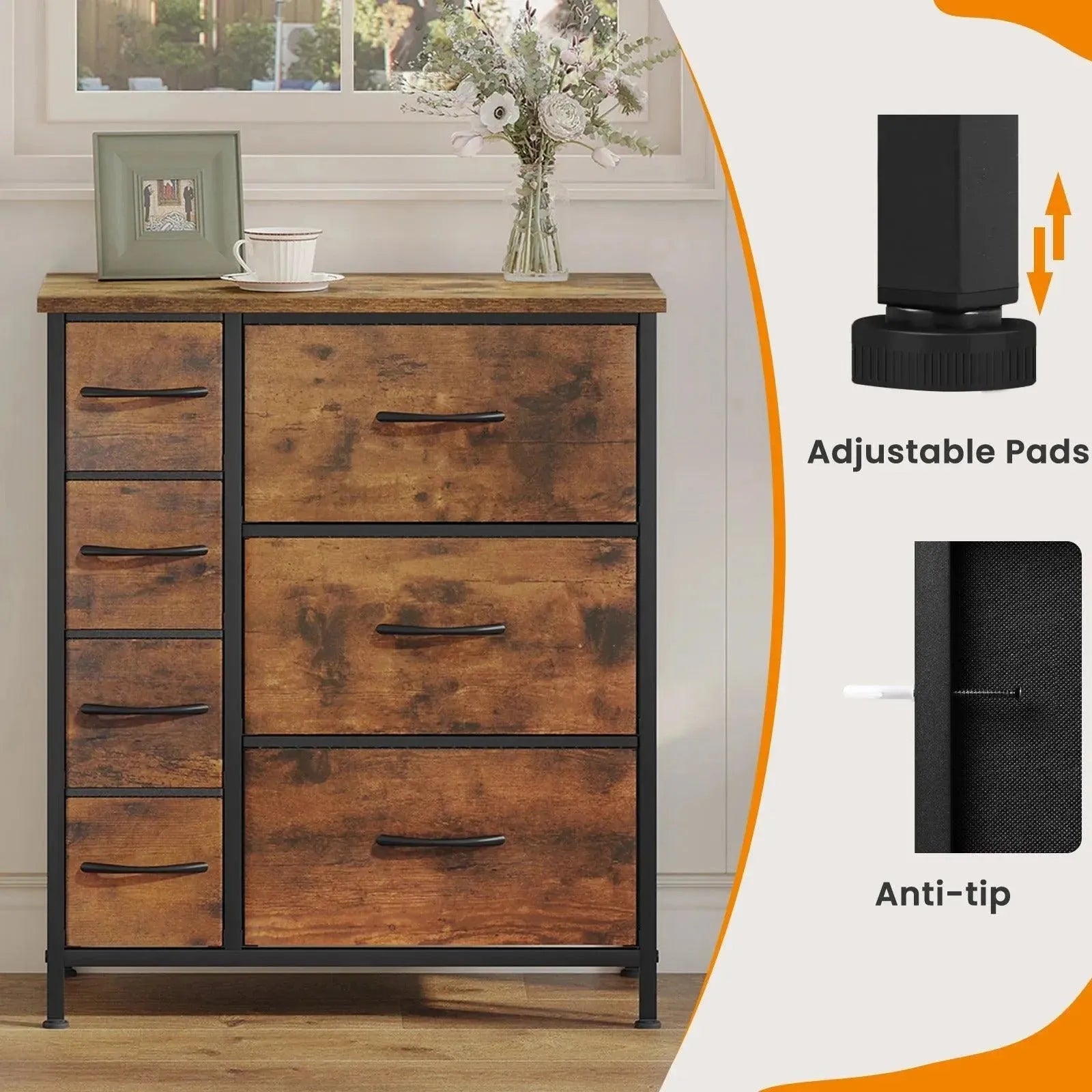 Feronza™ Opbergkast met 7 Lades – Stoffen Ladenkast met Metaal Frame voor Woonkamer, Slaapkamer, Hal - Feronza