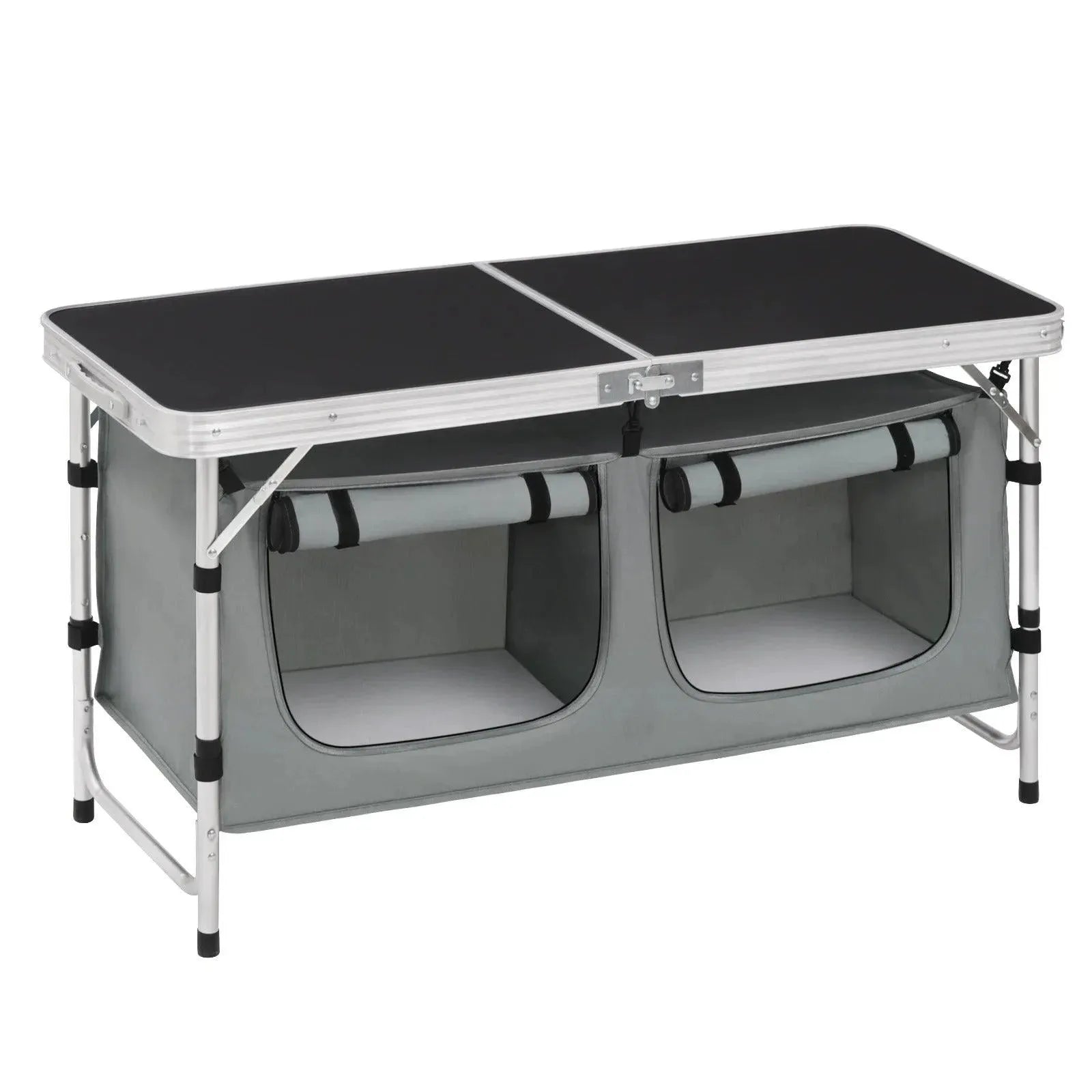 Feronza™ Opvouwbare Picknicktafel met Verstelbare Hoogte en Opbergruimte – Compacte Aluminium Campingtafel voor 4-6 Personen - Feronza