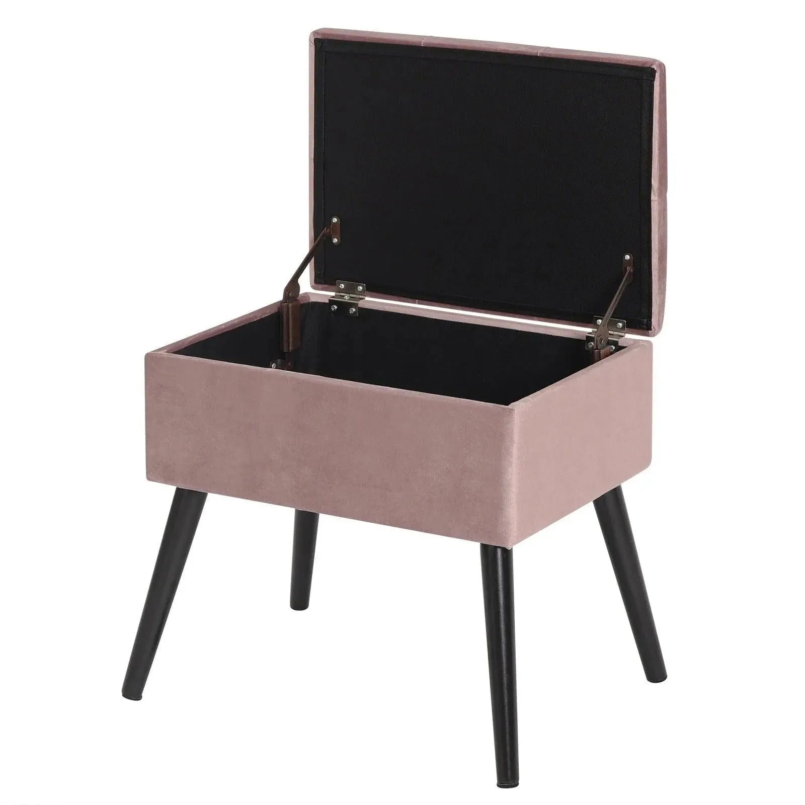 FERONZA™ Ottoman Chair Stool – Beklede Voetenbank met Velvet Bekleding, Dressing Table Kruk, Verwijderbare Hoes, Opslagruimte en Houten Poten - Feronza