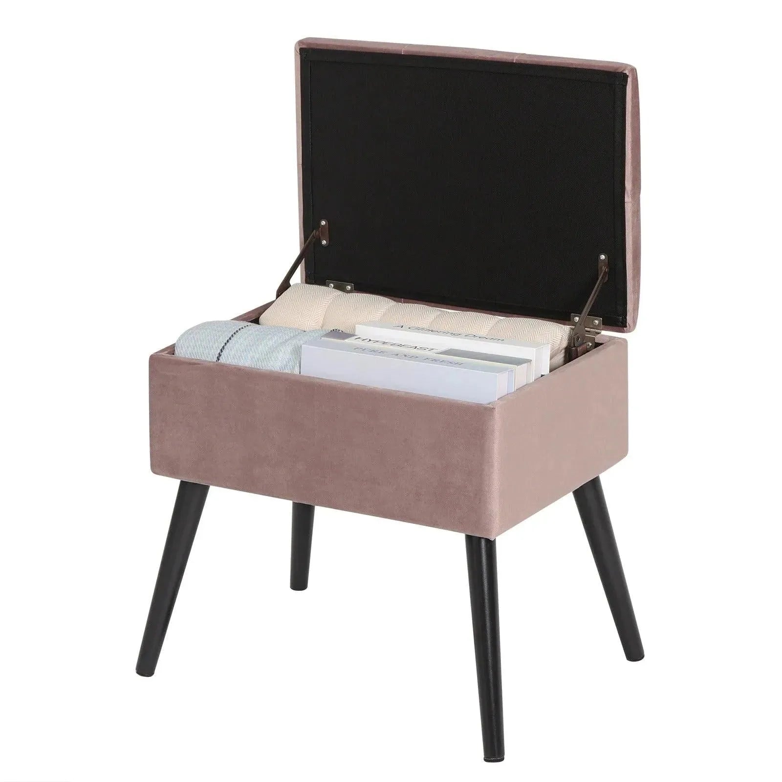 FERONZA™ Ottoman Chair Stool – Beklede Voetenbank met Velvet Bekleding, Dressing Table Kruk, Verwijderbare Hoes, Opslagruimte en Houten Poten - Feronza