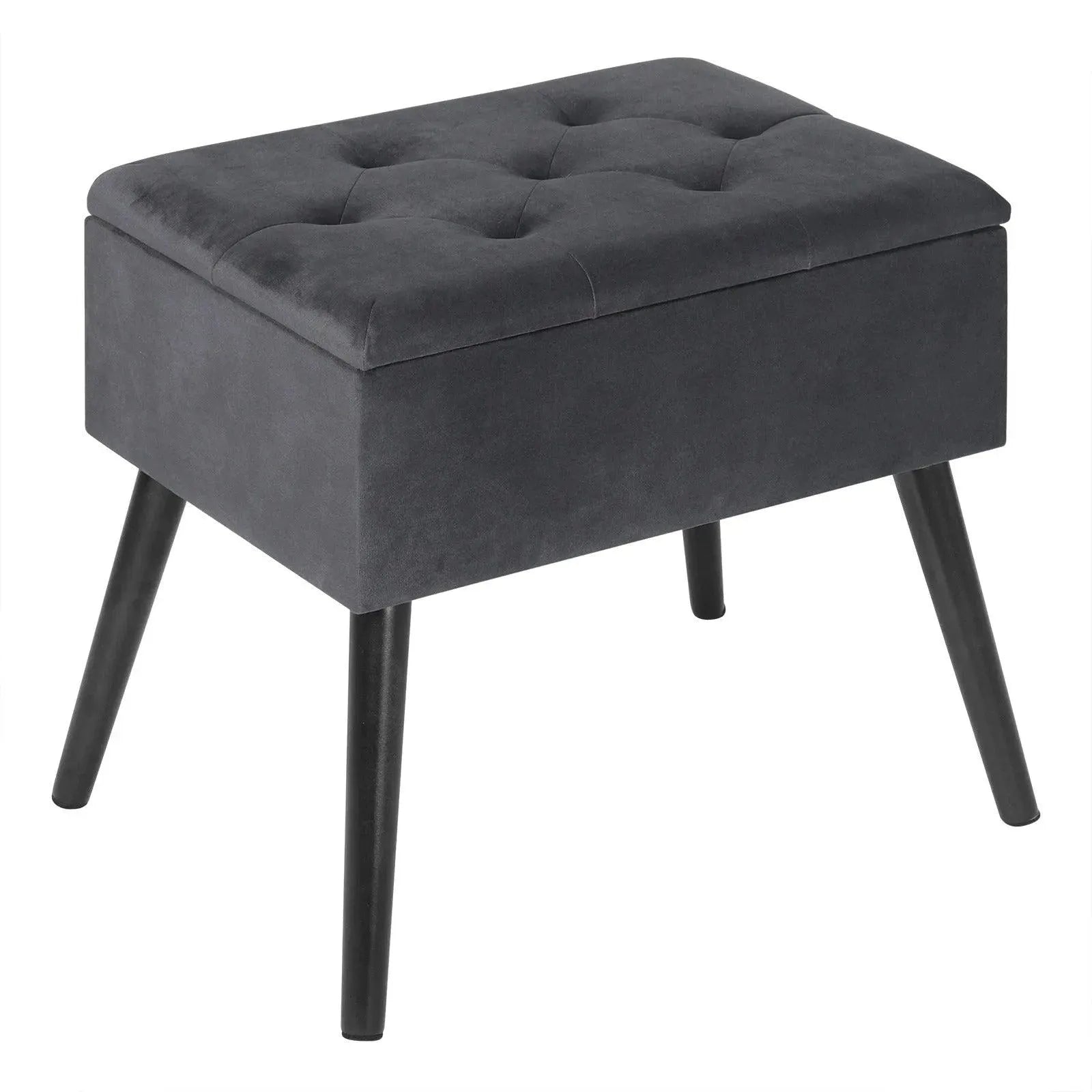 FERONZA™ Ottoman Chair Stool – Beklede Voetenbank met Velvet Bekleding, Dressing Table Kruk, Verwijderbare Hoes, Opslagruimte en Houten Poten - Feronza