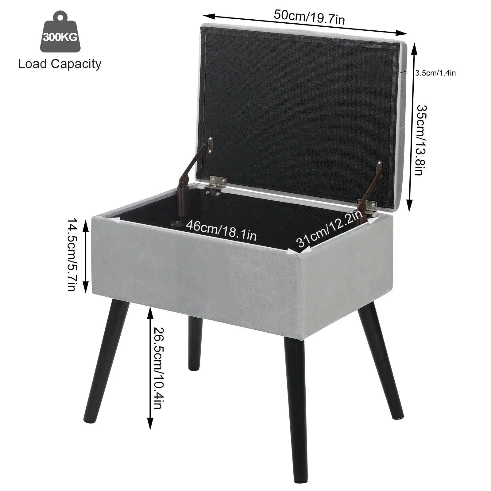 FERONZA™ Ottoman Chair Stool – Beklede Voetenbank met Velvet Bekleding, Dressing Table Kruk, Verwijderbare Hoes, Opslagruimte en Houten Poten - Feronza