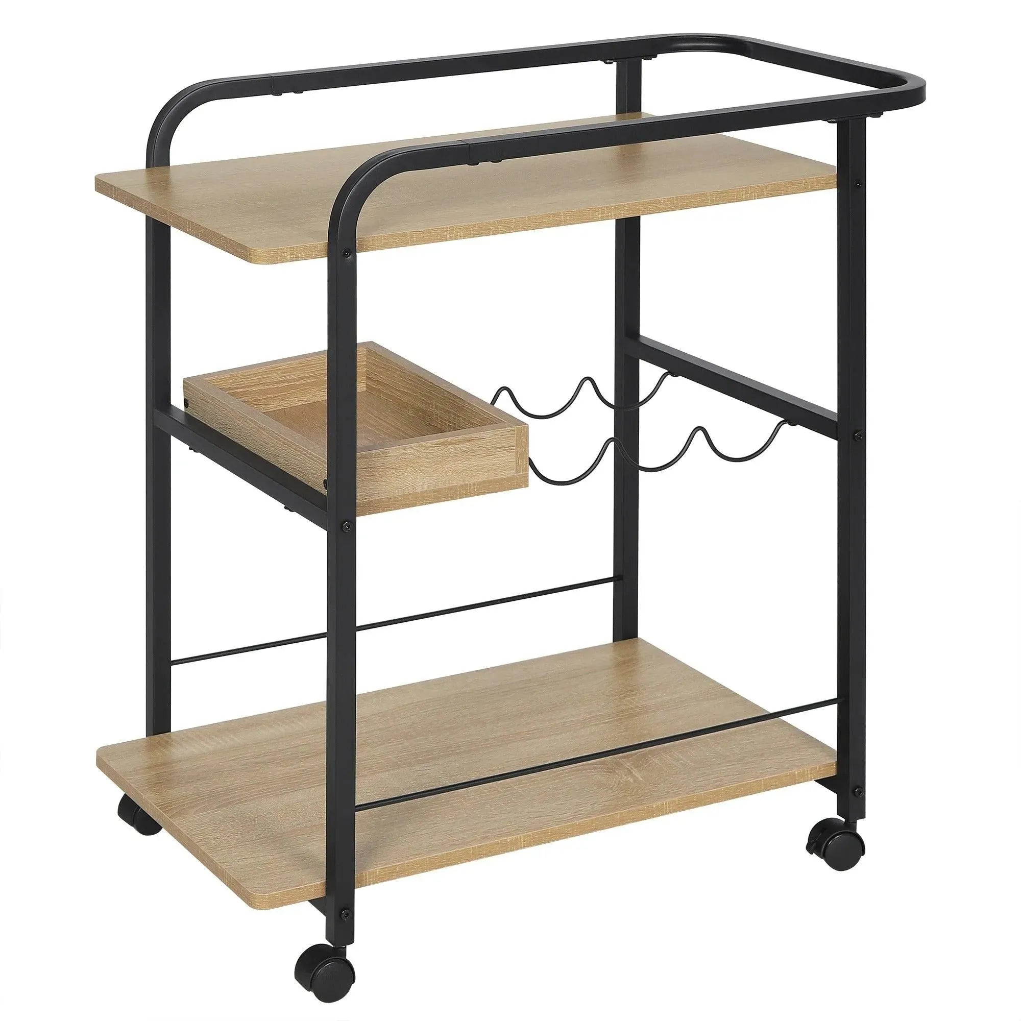 Feronza™ Rol Trolley Keukenrek – 3 Laags Servieswagen met Flessenhouder - Feronza