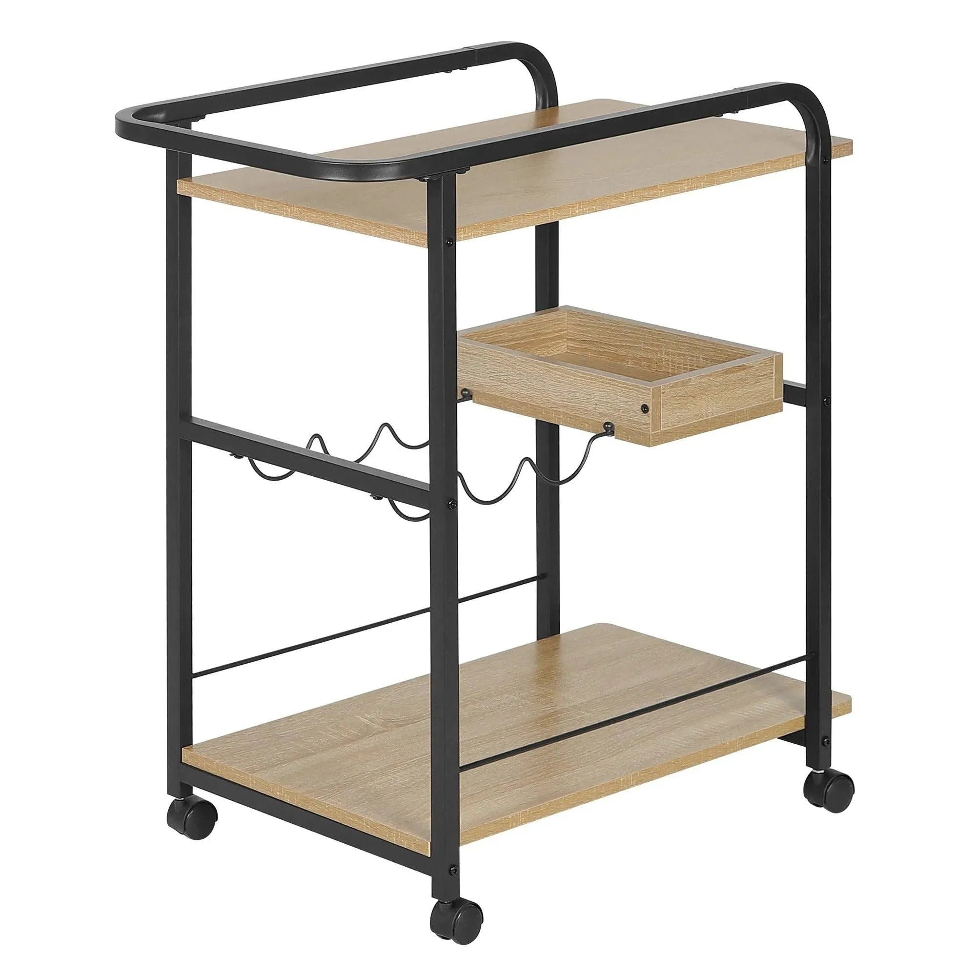 Feronza™ Rol Trolley Keukenrek – 3 Laags Servieswagen met Flessenhouder - Feronza