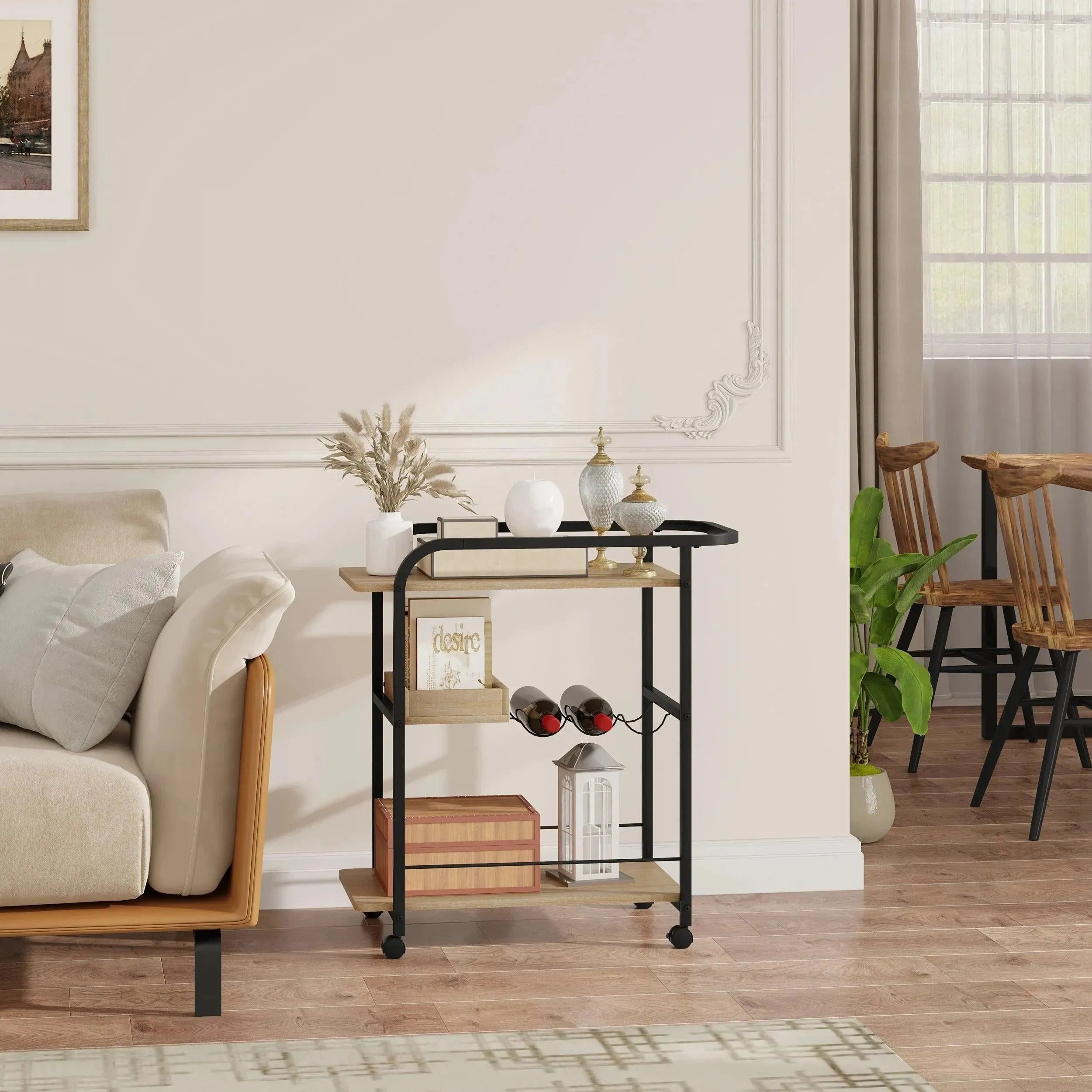 Feronza™ Rol Trolley Keukenrek – 3 Laags Servieswagen met Flessenhouder - Feronza