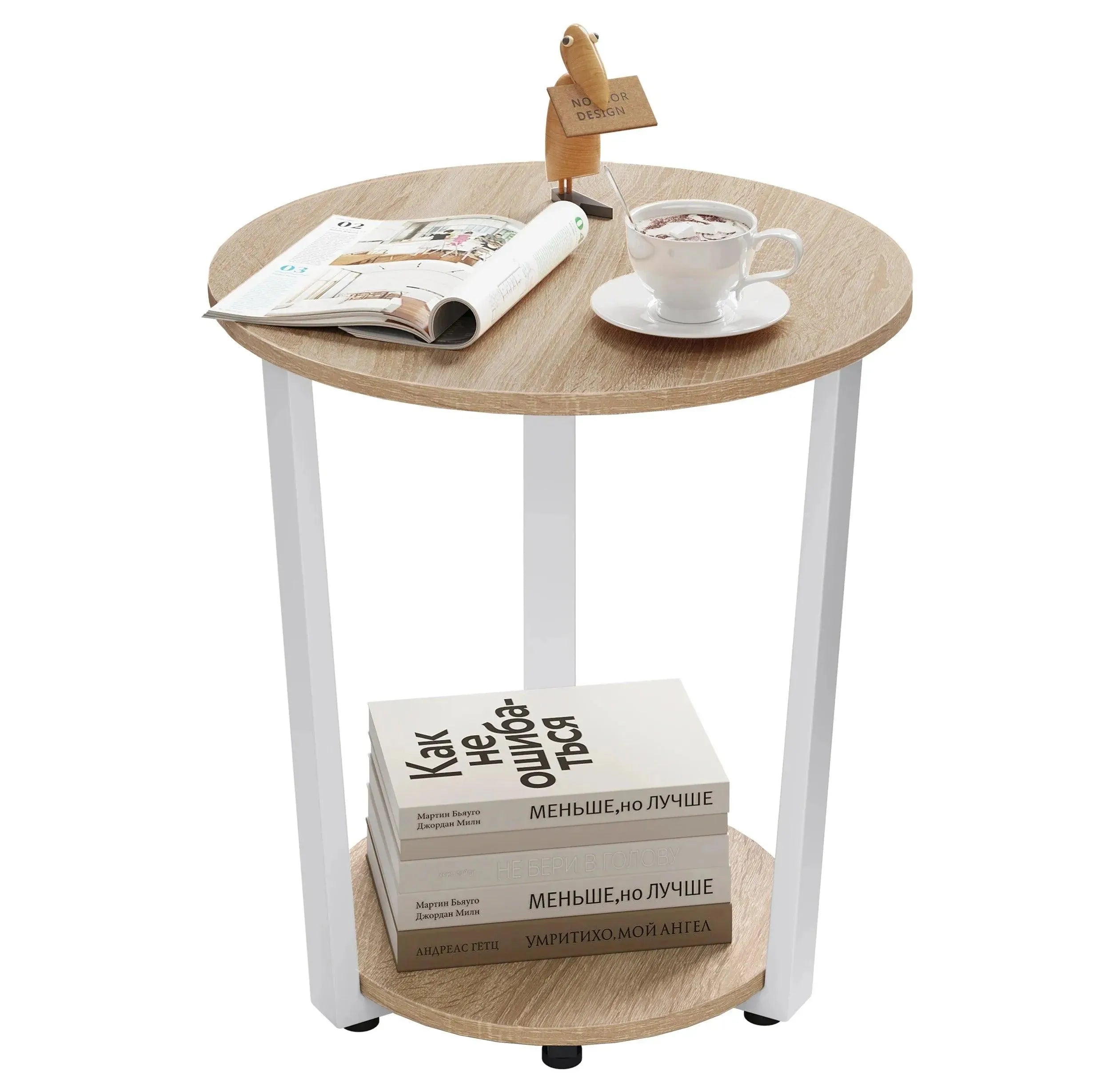 Feronza™ Ronde Koffietafel - Moderne Kleine Sofa Tafel met 2 Planken, Theetafel, Nachtkastje voor Woonkamer, Slaapkamer en Bank - Feronza