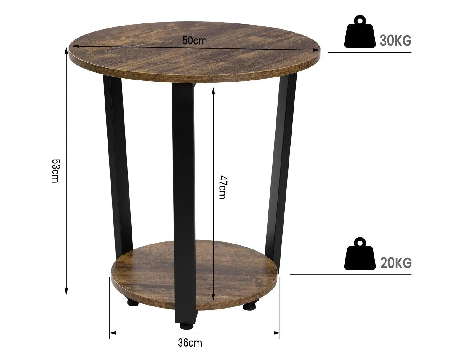 Feronza™ Ronde Koffietafel - Moderne Kleine Sofa Tafel met 2 Planken, Theetafel, Nachtkastje voor Woonkamer, Slaapkamer en Bank - Feronza