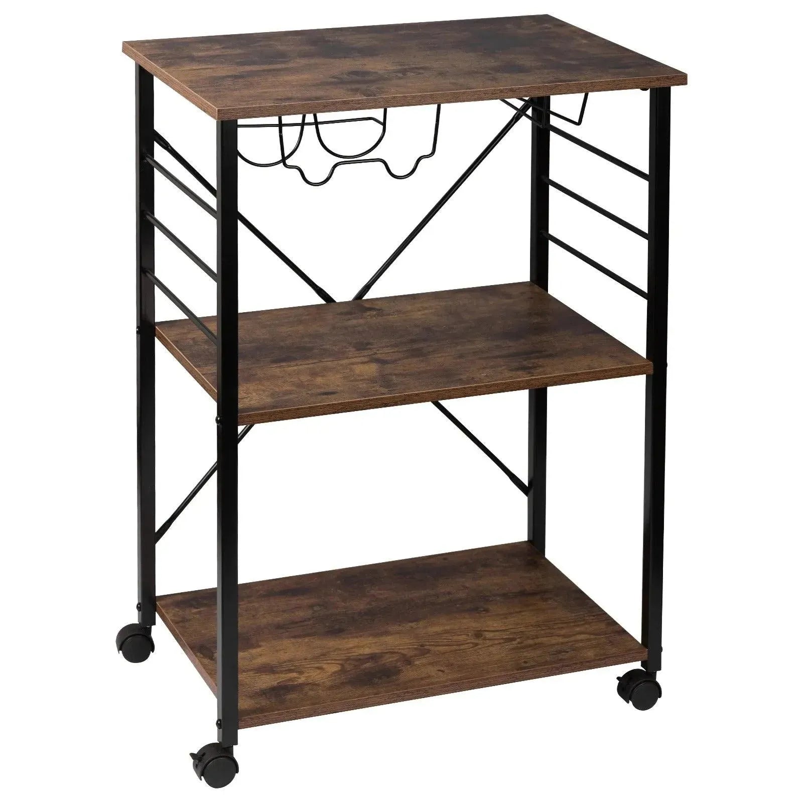 Feronza™ Serveer Keukentrolley Metalen Opslagrek met Wijnrek & Wielen - Multifunctionele Opslagkar voor Keuken & Badkamer - Feronza