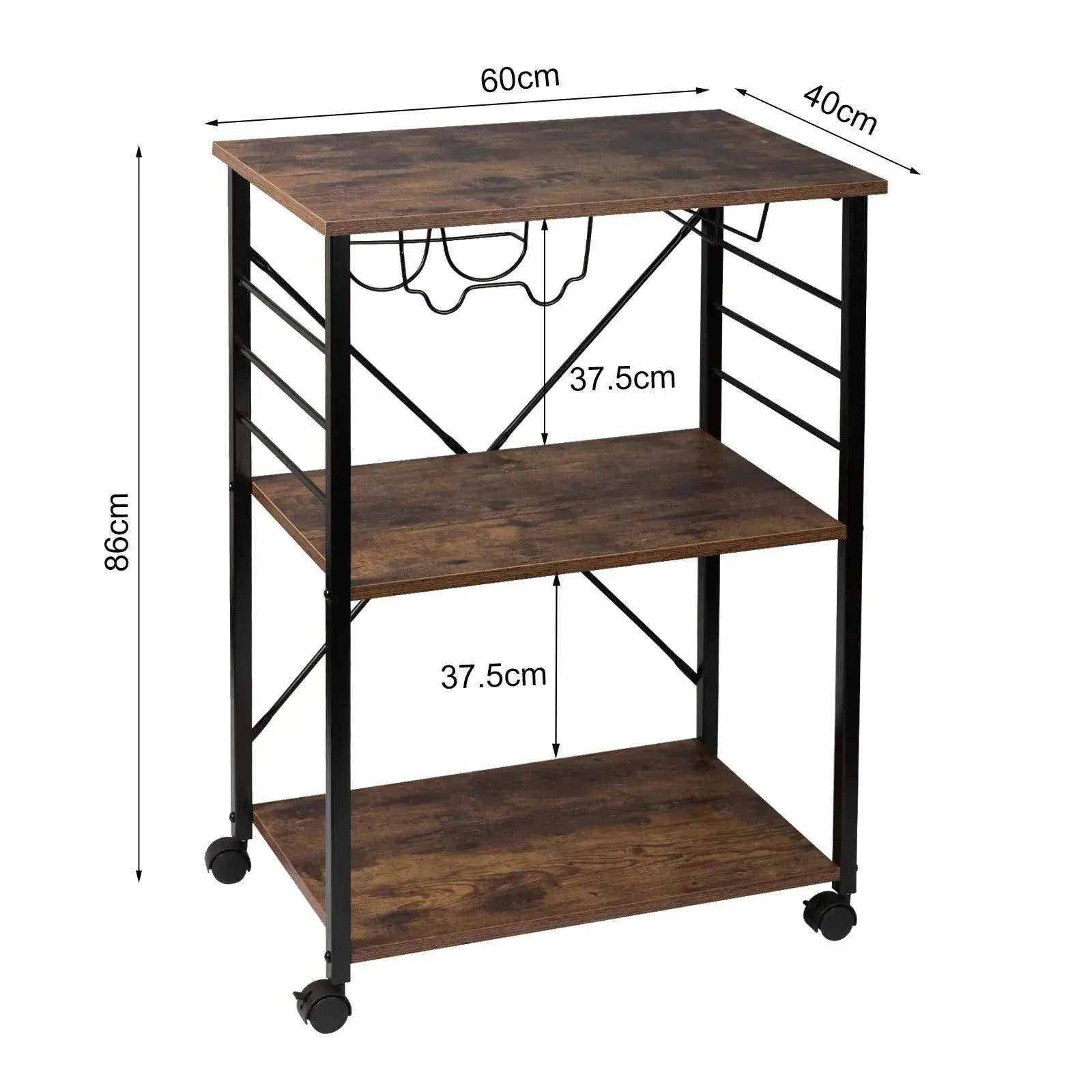Feronza™ Serveer Keukentrolley Metalen Opslagrek met Wijnrek & Wielen - Multifunctionele Opslagkar voor Keuken & Badkamer - Feronza