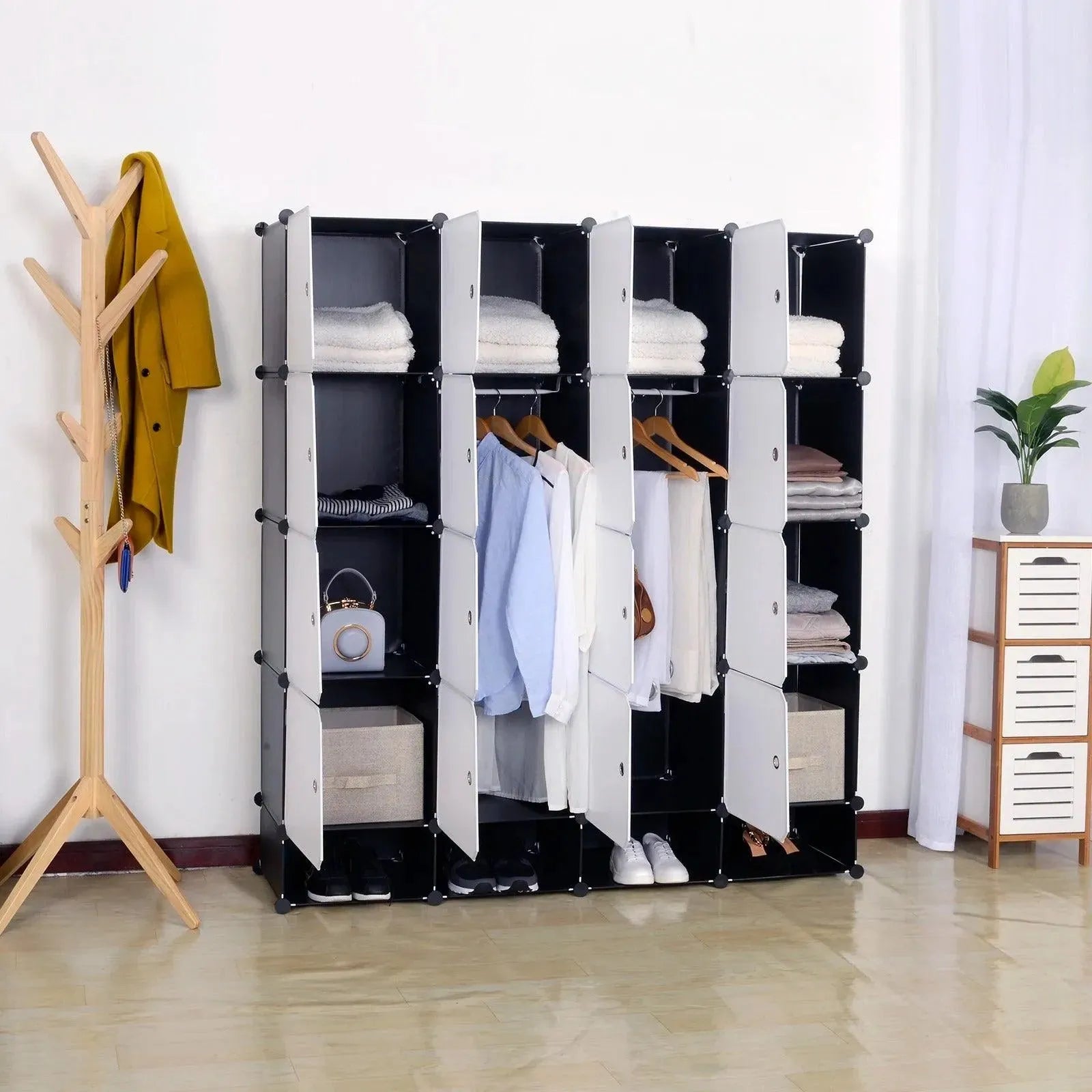 Feronza™ Set Plastic Kledingkast met 2 Kledingstangen en 14 Opbergvakken - Feronza