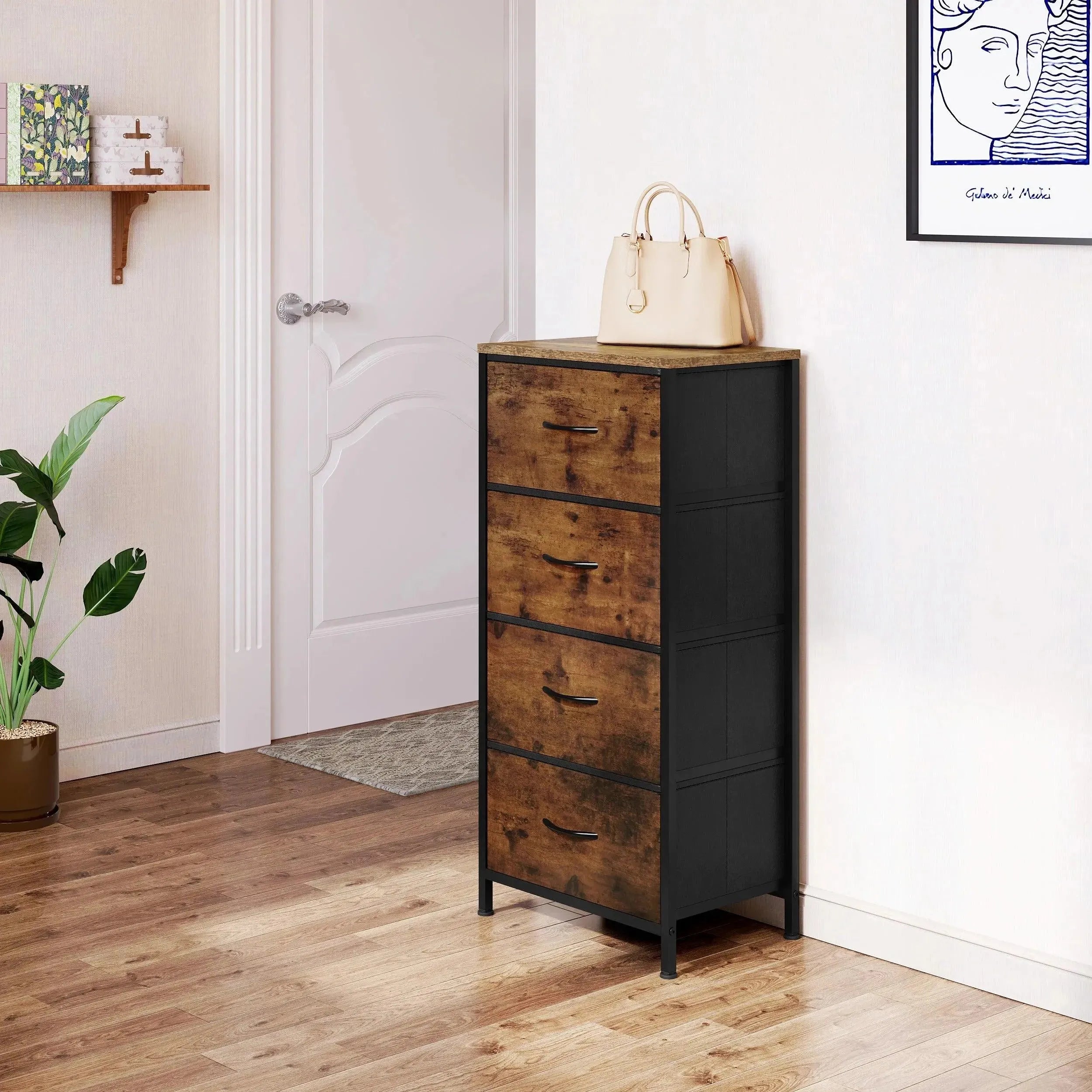 Feronza™ Smalle Ladenkast met 4 Lades – Stoffen Sideboard, Opbergruimte voor Slaapkamer, Woonkamer, Hal en Thuisorganisatie - Feronza