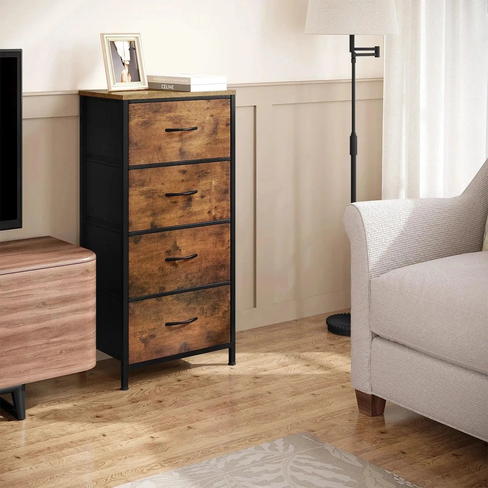 Feronza™ Smalle Ladenkast met 4 Lades – Stoffen Sideboard, Opbergruimte voor Slaapkamer, Woonkamer, Hal en Thuisorganisatie - Feronza