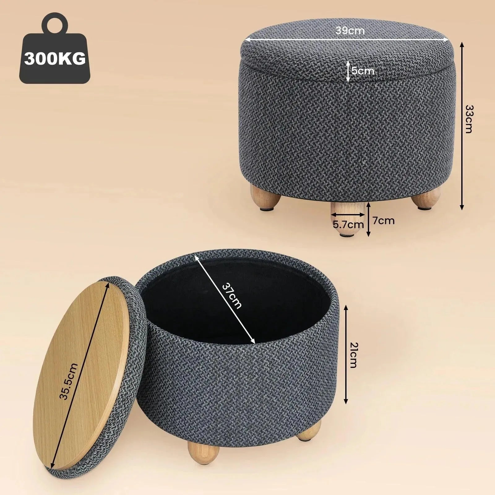 FERONZA™ Storage Pouf – Geïnspireerde Opbergpoef met Deksel, Vouwbaar, en Met Dennenhouten Poten – Ruimtebesparende Oplossing - Feronza