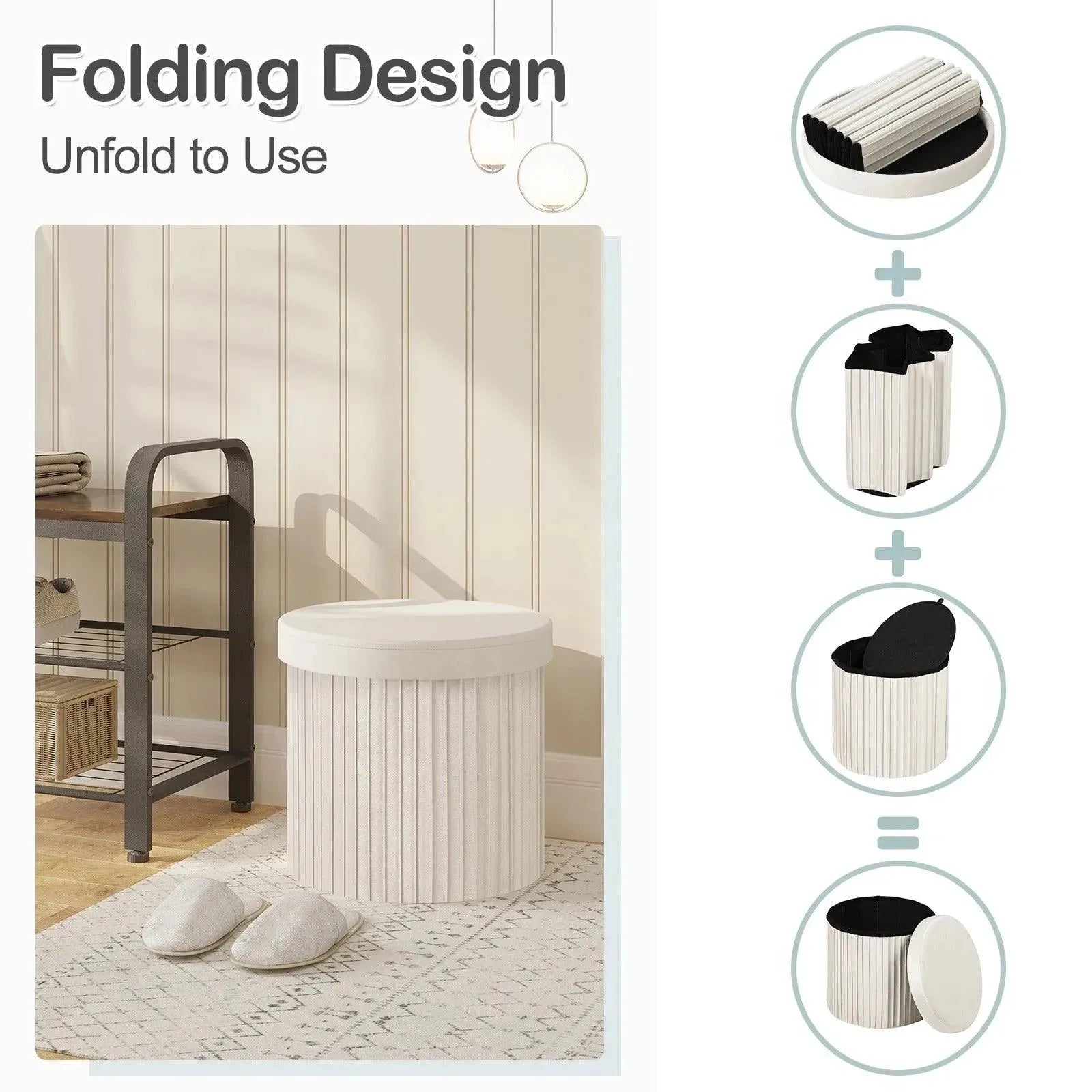 Feronza™ Velvet Ronde Ottoman MDF Vouwbare Opbergkruk met Verwijderbaar Gevoerd Deksel – Creatieve Opbergdoos voor Voetenbank, Woonkamer - Feronza