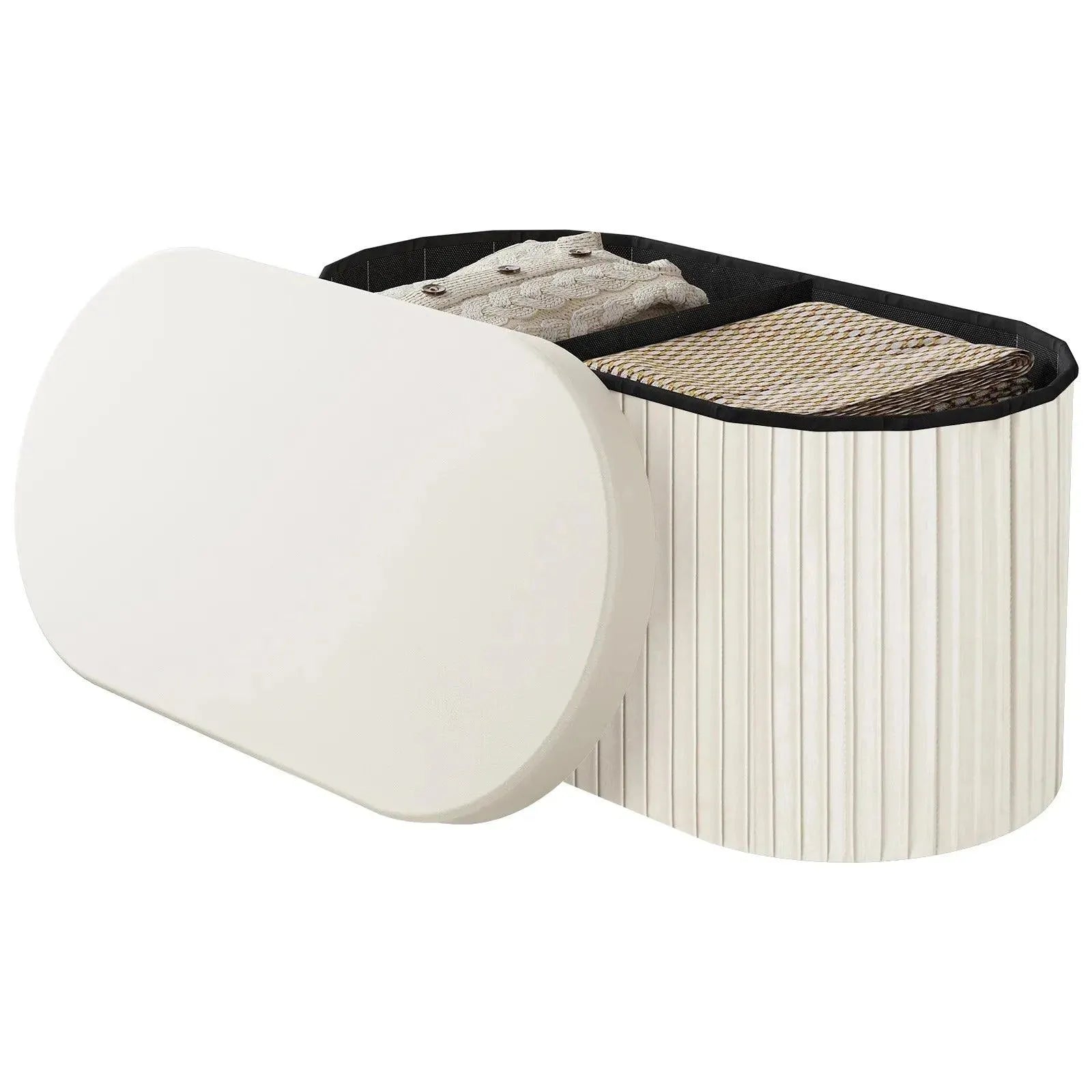 Feronza™ Velvet Ronde Ottoman MDF Vouwbare Opbergkruk met Verwijderbaar Gevoerd Deksel – Creatieve Opbergdoos voor Voetenbank, Woonkamer - Feronza