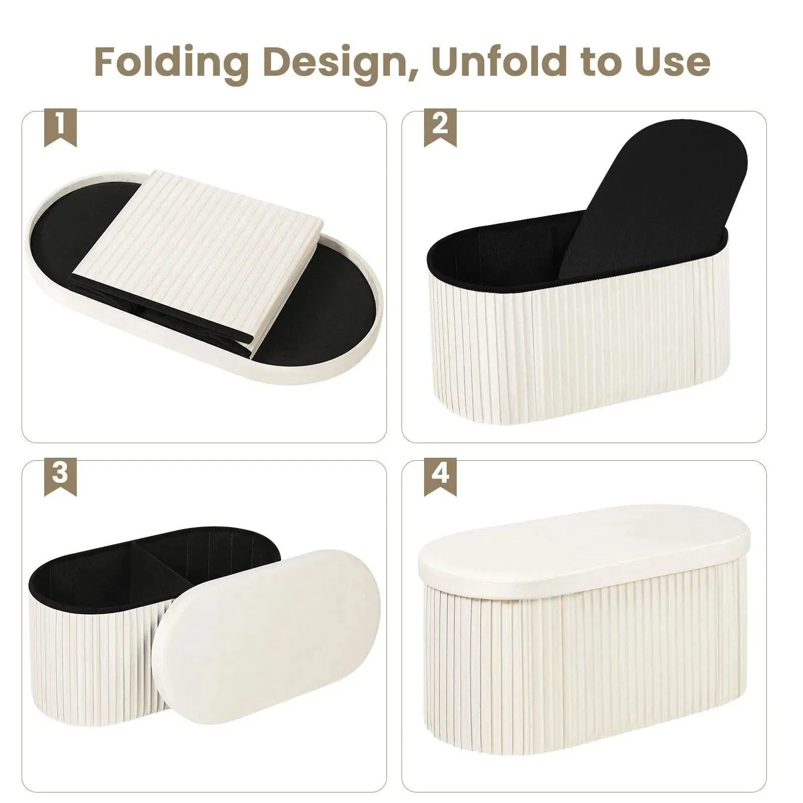 Feronza™ Velvet Ronde Ottoman MDF Vouwbare Opbergkruk met Verwijderbaar Gevoerd Deksel – Creatieve Opbergdoos voor Voetenbank, Woonkamer - Feronza