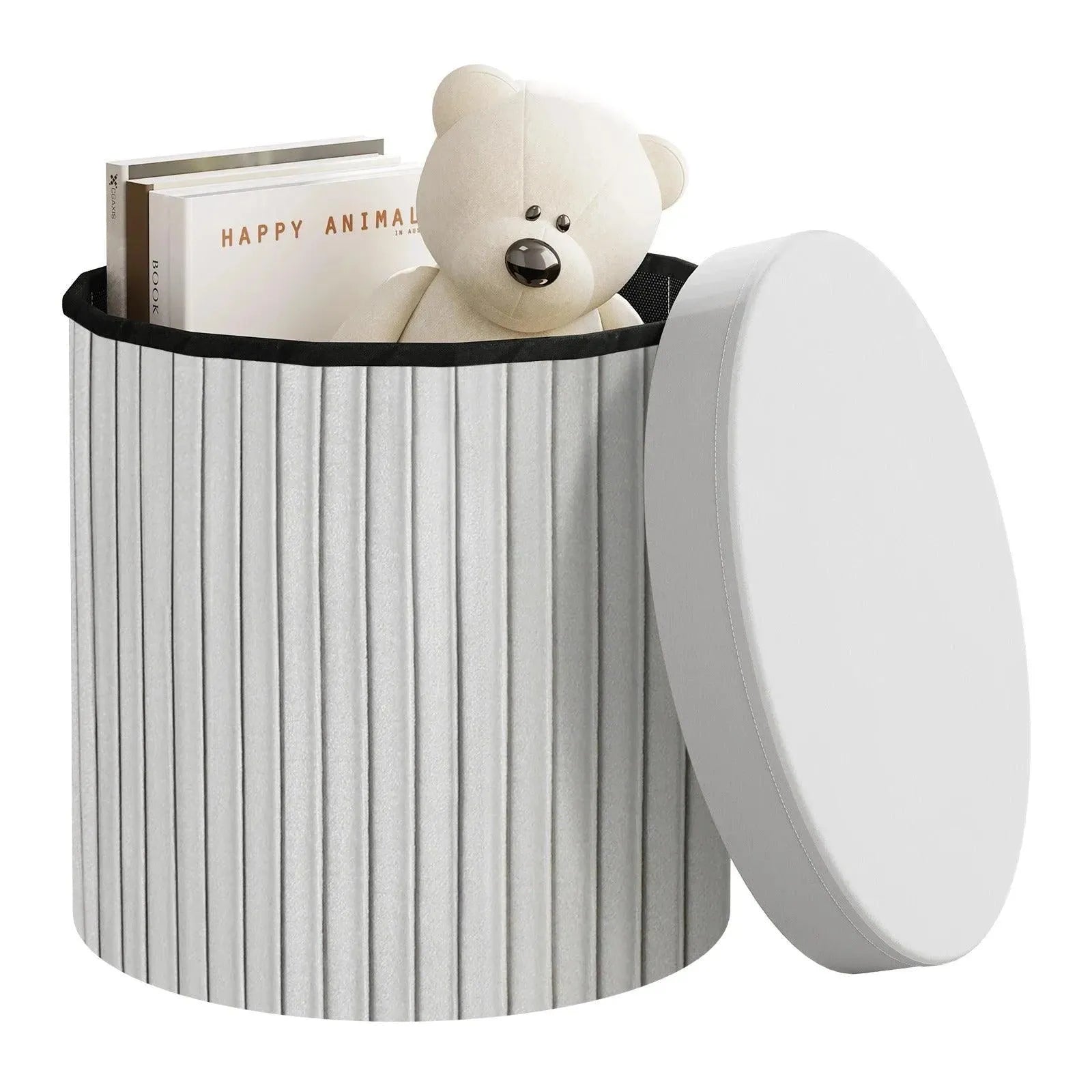 Feronza™ Velvet Ronde Ottoman MDF Vouwbare Opbergkruk met Verwijderbaar Gevoerd Deksel – Creatieve Opbergdoos voor Voetenbank, Woonkamer - Feronza