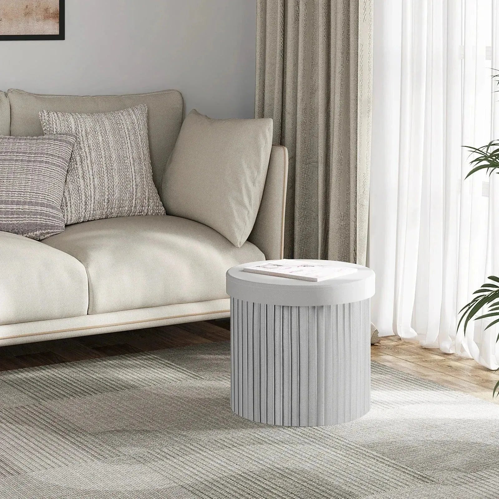 Feronza™ Velvet Ronde Ottoman MDF Vouwbare Opbergkruk met Verwijderbaar Gevoerd Deksel – Creatieve Opbergdoos voor Voetenbank, Woonkamer - Feronza
