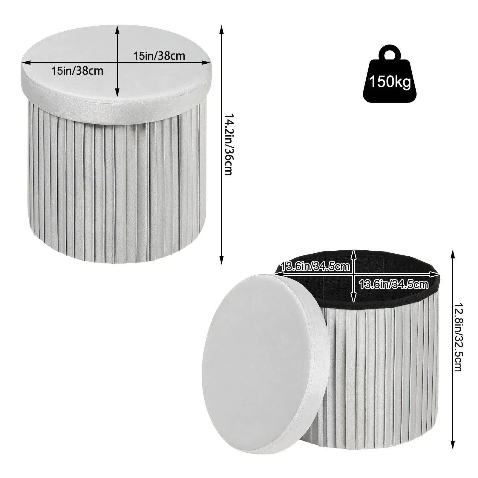 Feronza™ Velvet Ronde Ottoman MDF Vouwbare Opbergkruk met Verwijderbaar Gevoerd Deksel – Creatieve Opbergdoos voor Voetenbank, Woonkamer - Feronza
