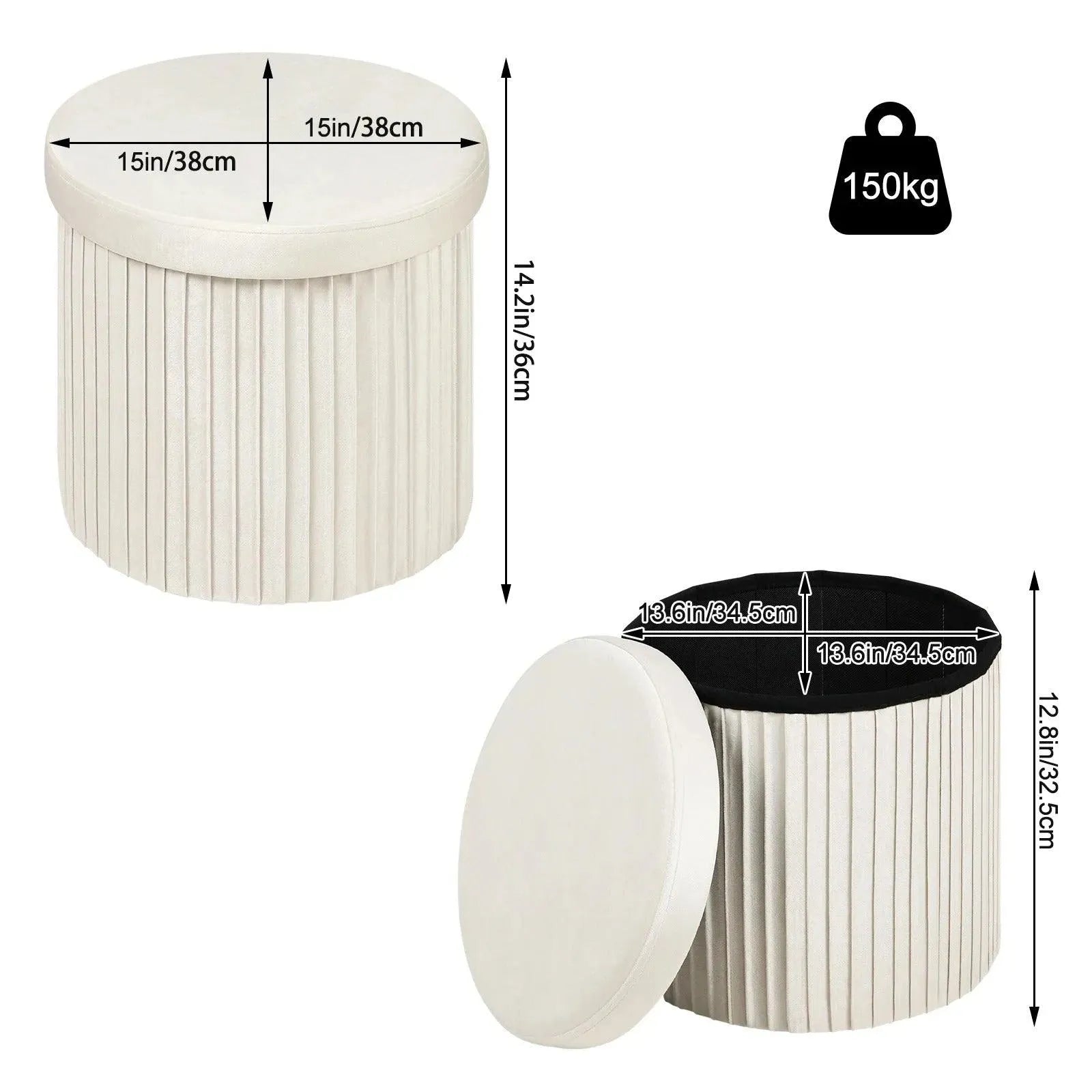 Feronza™ Velvet Ronde Ottoman MDF Vouwbare Opbergkruk met Verwijderbaar Gevoerd Deksel – Creatieve Opbergdoos voor Voetenbank, Woonkamer - Feronza