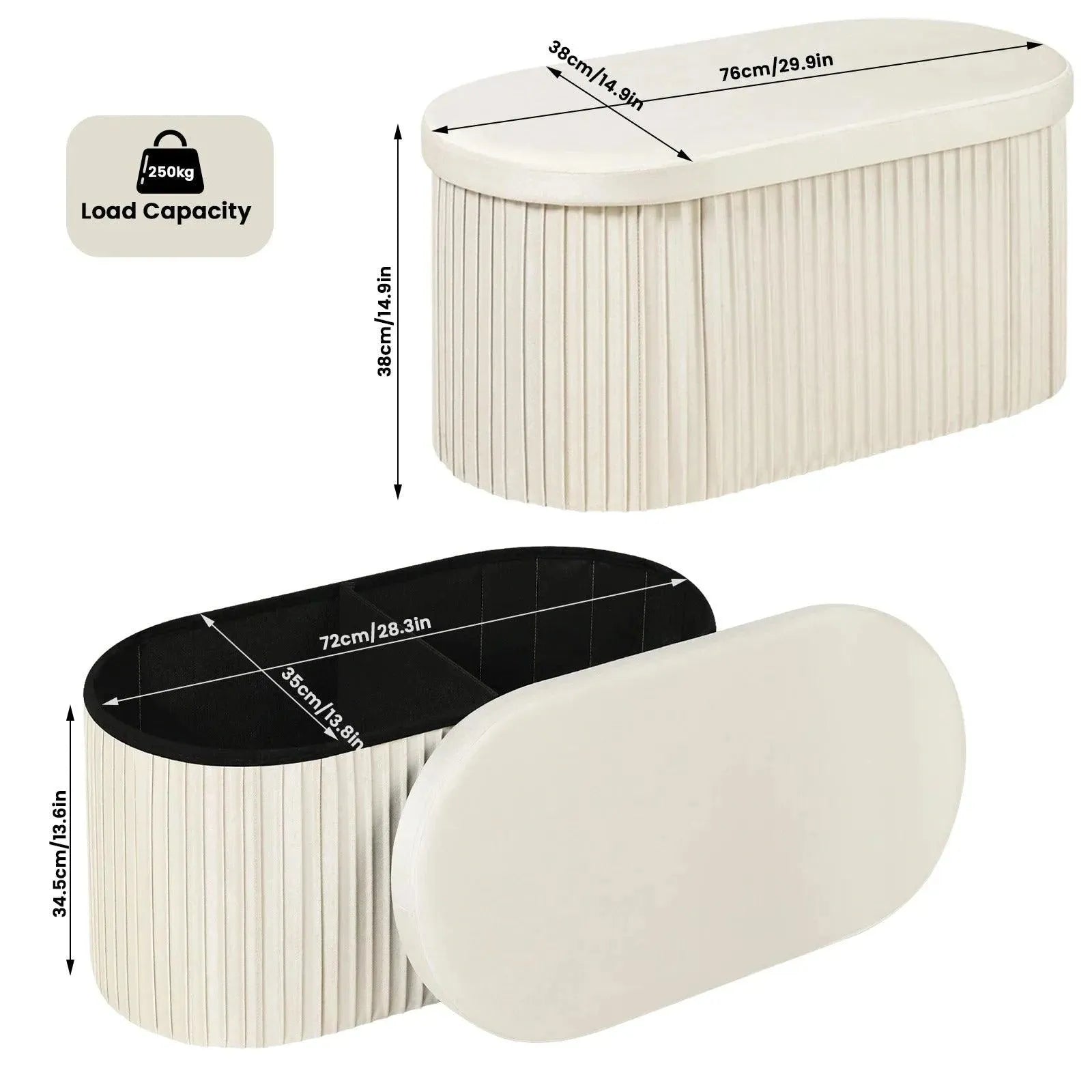 Feronza™ Velvet Ronde Ottoman MDF Vouwbare Opbergkruk met Verwijderbaar Gevoerd Deksel – Creatieve Opbergdoos voor Voetenbank, Woonkamer - Feronza