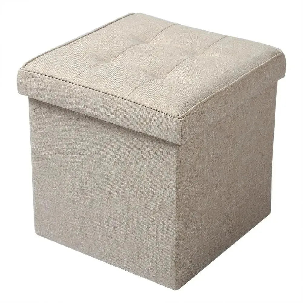 Feronza™ Vouwbare Opberg Ottoman Stoel Grijs Beklede Voetenbank Linnen Dressing Tafel Kruk Pouf Bank Verwijderbare Cover - Feronza