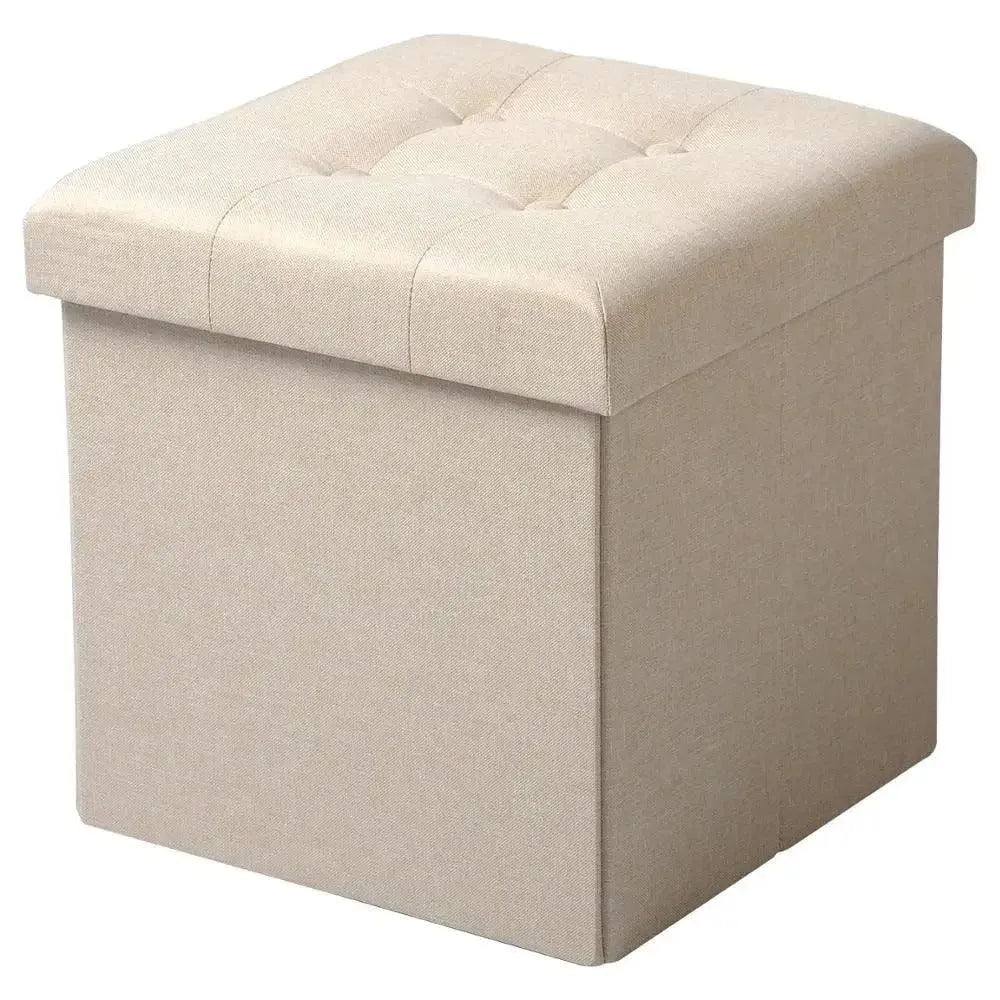 Feronza™ Vouwbare Opberg Ottoman Stoel Grijs Beklede Voetenbank Linnen Dressing Tafel Kruk Pouf Bank Verwijderbare Cover - Feronza