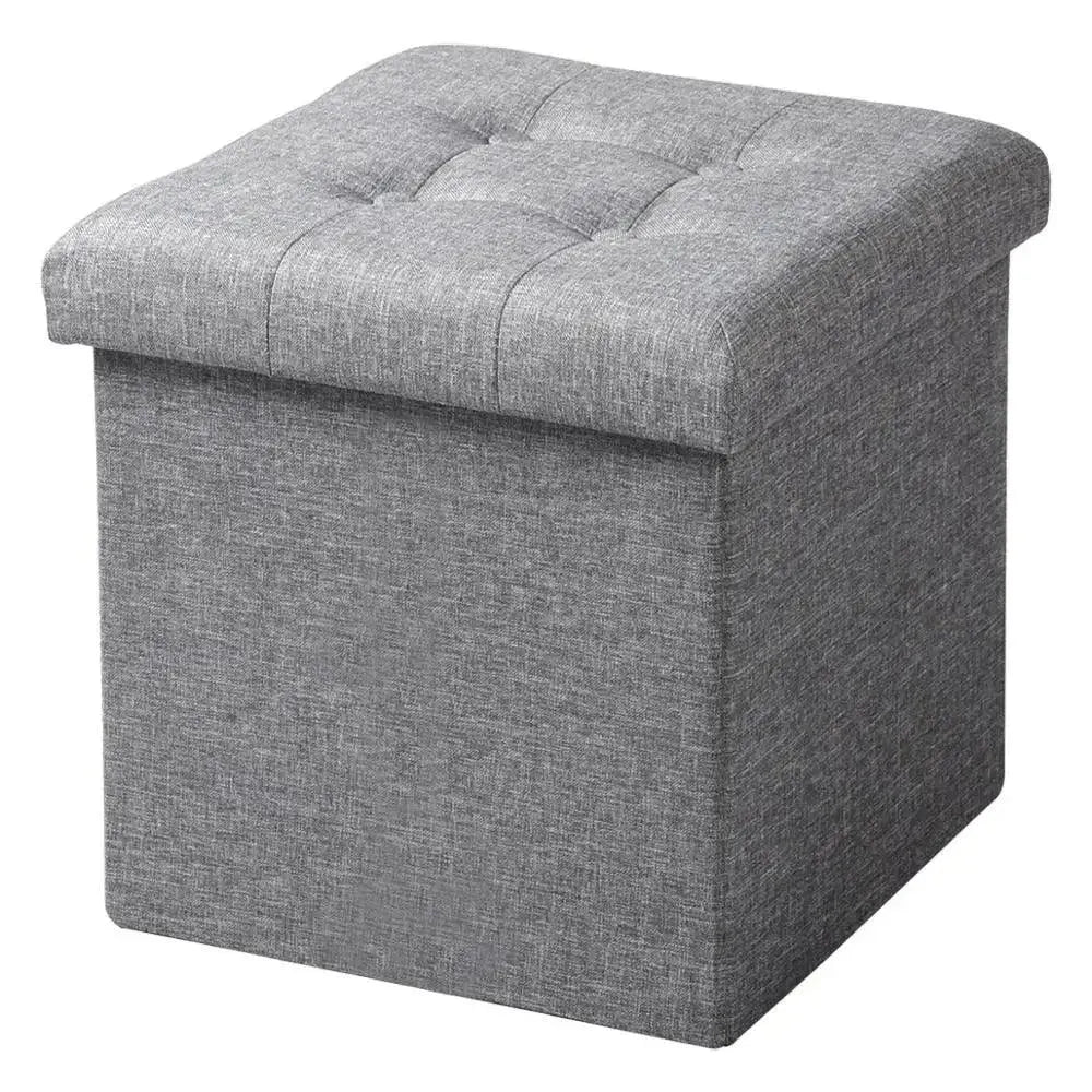 Feronza™ Vouwbare Opberg Ottoman Stoel Grijs Beklede Voetenbank Linnen Dressing Tafel Kruk Pouf Bank Verwijderbare Cover - Feronza
