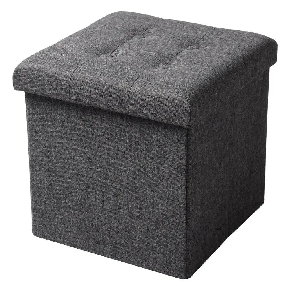 Feronza™ Vouwbare Opberg Ottoman Stoel Grijs Beklede Voetenbank Linnen Dressing Tafel Kruk Pouf Bank Verwijderbare Cover - Feronza