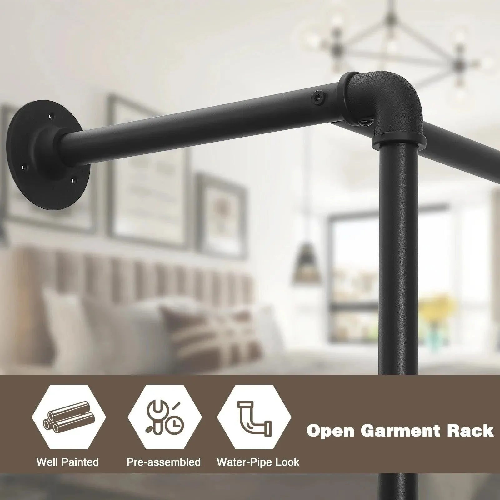 Feronza™ Wandgemonteerde Kledingrek - Stalen Buis Industrieel Kledingrek met MDF Plank voor Kleedkamer - Feronza