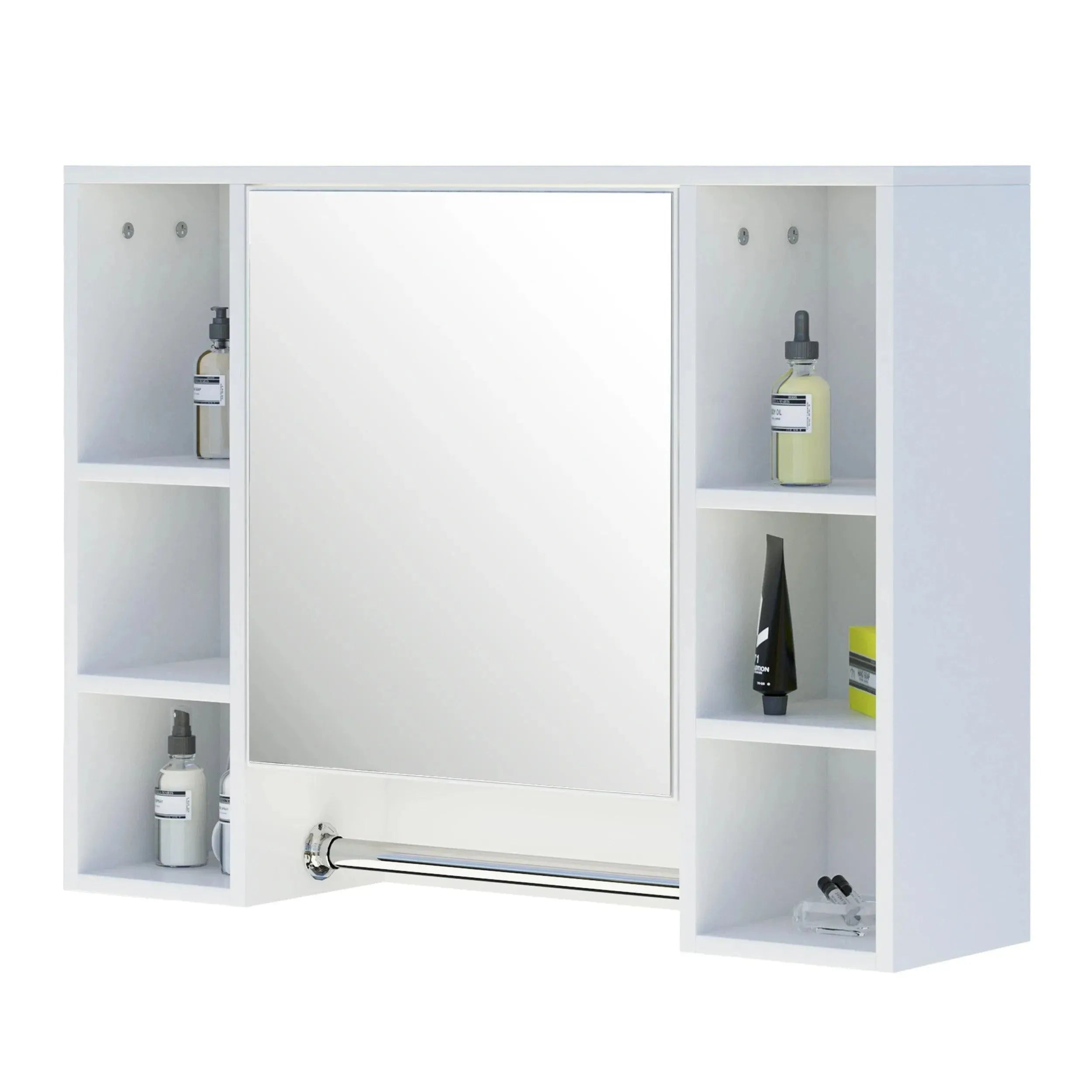 Feronza™ Witte Badkamerkast met Spiegel - Wandkast met 8 Schappen en Deur 80 x 20 x 60 cm - Feronza