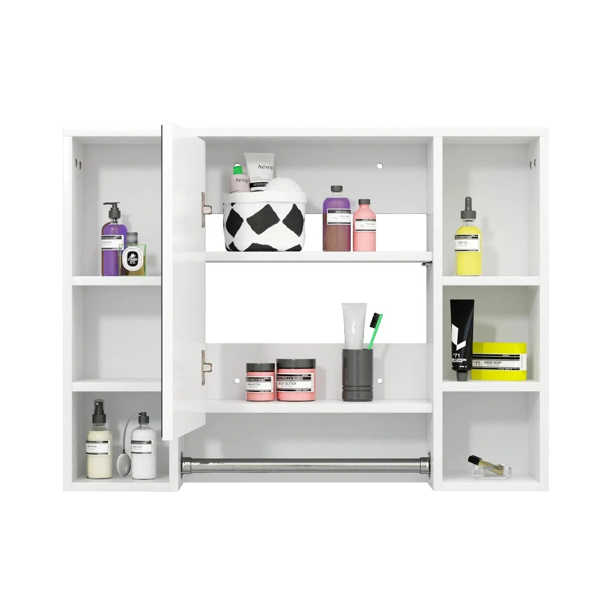 Feronza™ Witte Badkamerkast met Spiegel - Wandkast met 8 Schappen en Deur 80 x 20 x 60 cm - Feronza