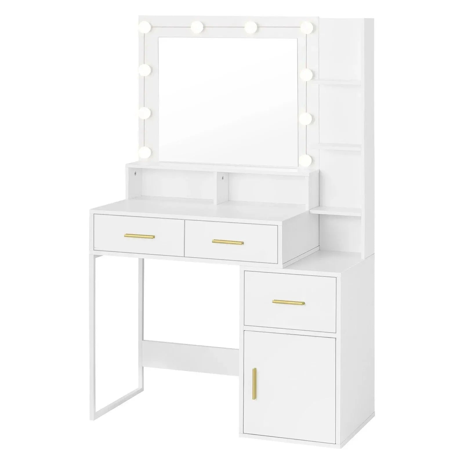 Feronza™ Witte Kaptafel met LED Verlichting en Verstelbare Helderheid 90x143x39,5 cm - Make-uptafel voor Vrouwen - Feronza