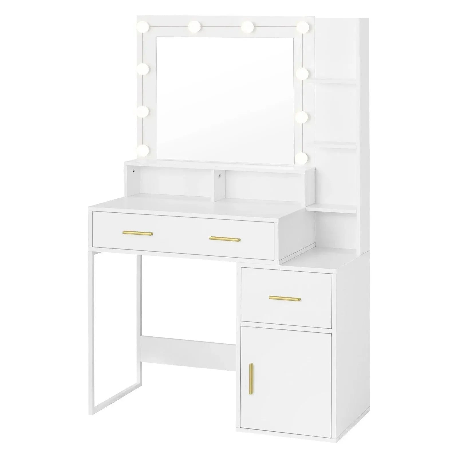 Feronza™ Witte Kaptafel met LED Verlichting en Verstelbare Helderheid 90x143x39,5 cm - Make-uptafel voor Vrouwen - Feronza