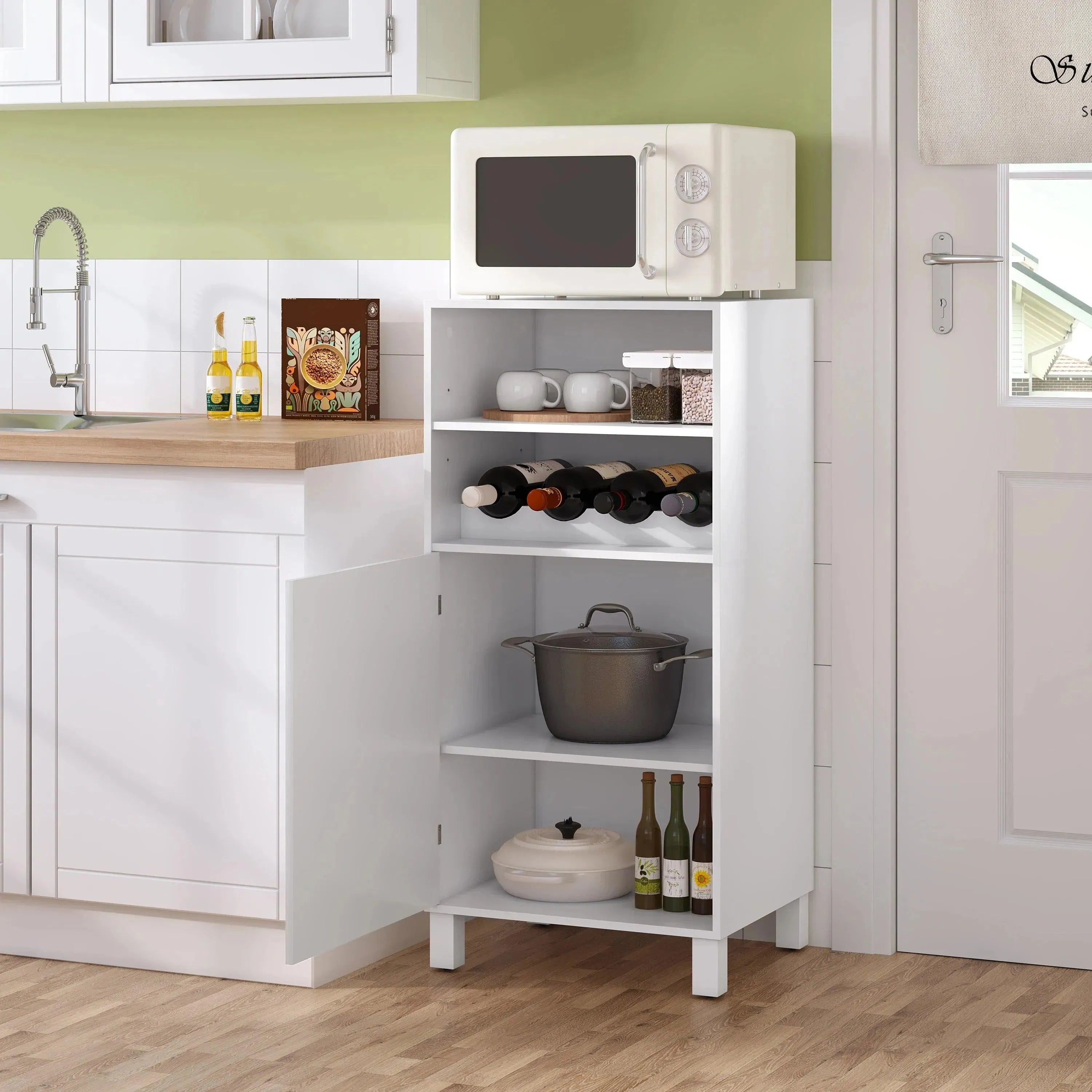 Feronza™ Witte Keuken Kast met Wijnrek – 48x108x40cm – Multifuntionele Opbergkast - Feronza