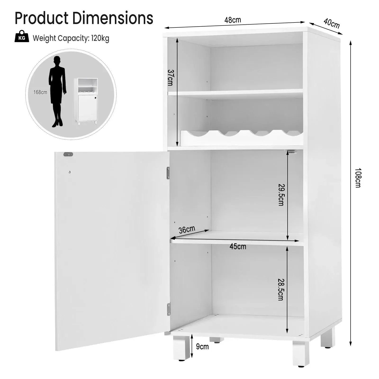 Feronza™ Witte Keuken Kast met Wijnrek – 48x108x40cm – Multifuntionele Opbergkast - Feronza