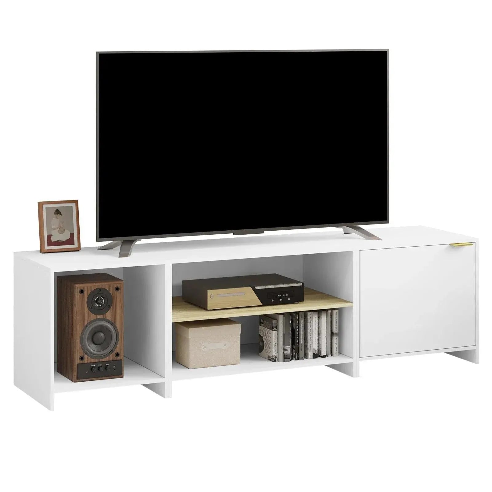 Feronza™ Witte TV Kast 160x45x39 cm – TV Stand met Verstelbare Plank, 1 Kast, 3 Compartimenten, Afneembaar Ontwerp voor Woonkamer - Feronza