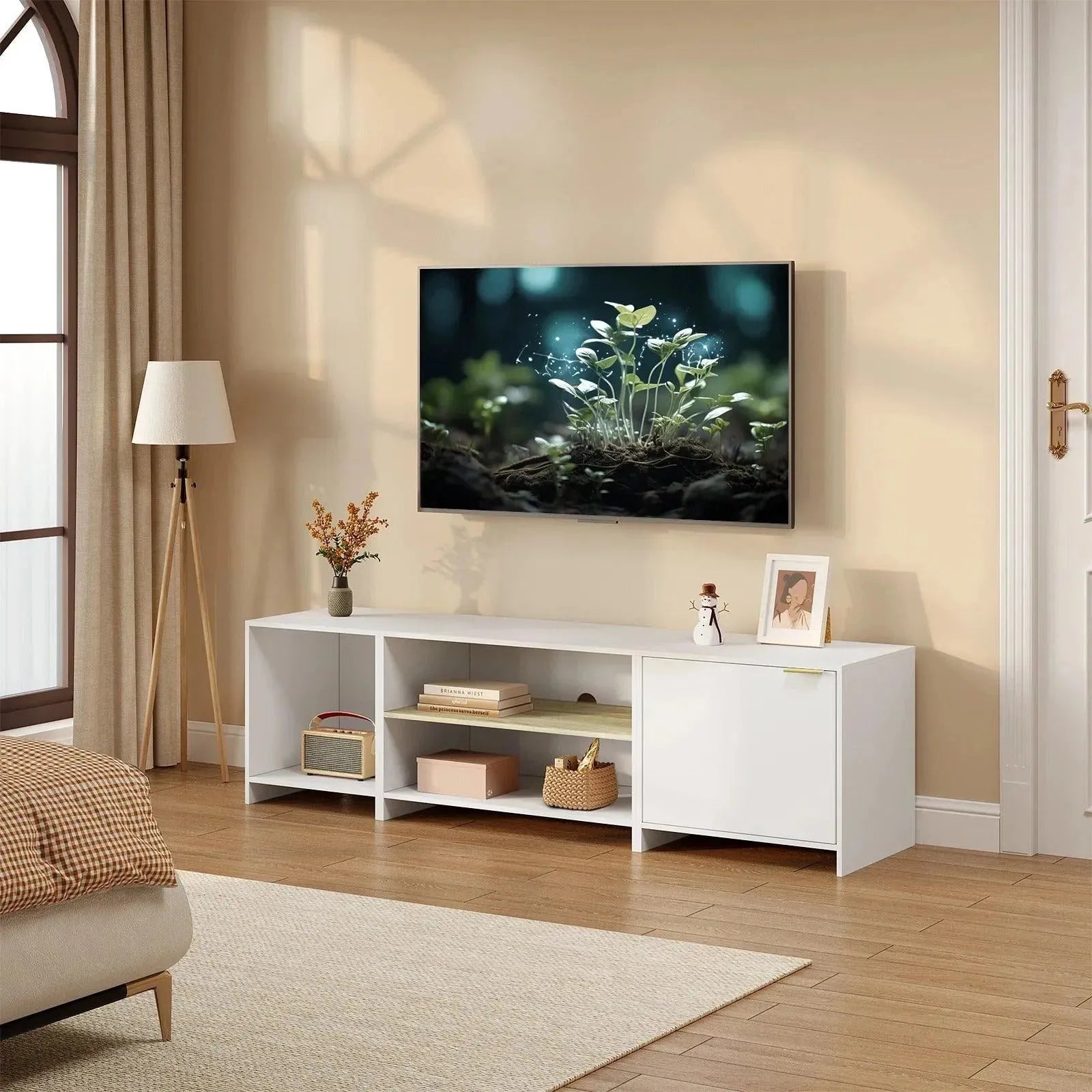 Feronza™ Witte TV Kast 160x45x39 cm – TV Stand met Verstelbare Plank, 1 Kast, 3 Compartimenten, Afneembaar Ontwerp voor Woonkamer - Feronza