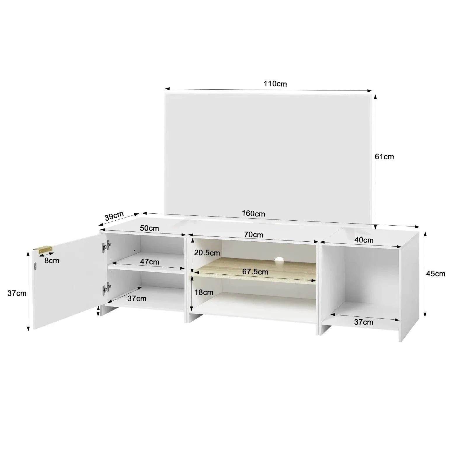 Feronza™ Witte TV Kast 160x45x39 cm – TV Stand met Verstelbare Plank, 1 Kast, 3 Compartimenten, Afneembaar Ontwerp voor Woonkamer - Feronza