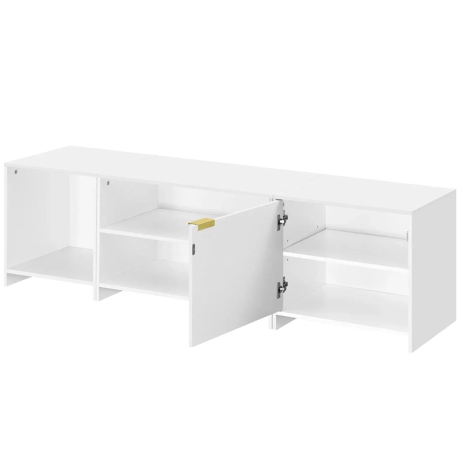 Feronza™ Witte TV Stand 160x45x39 cm – Afneembaar TV Meubel met 3 Open Compartimenten en 1 Deur, Lowboard voor TV en Woonkamer - Feronza